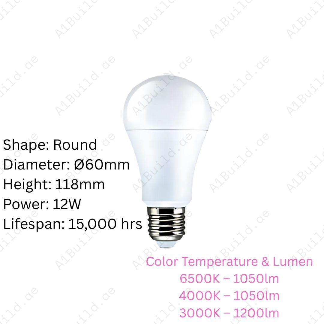 Anar E27 LED Bulb 12W – 1050-1200lm | 6500K / 4000K / 3000K