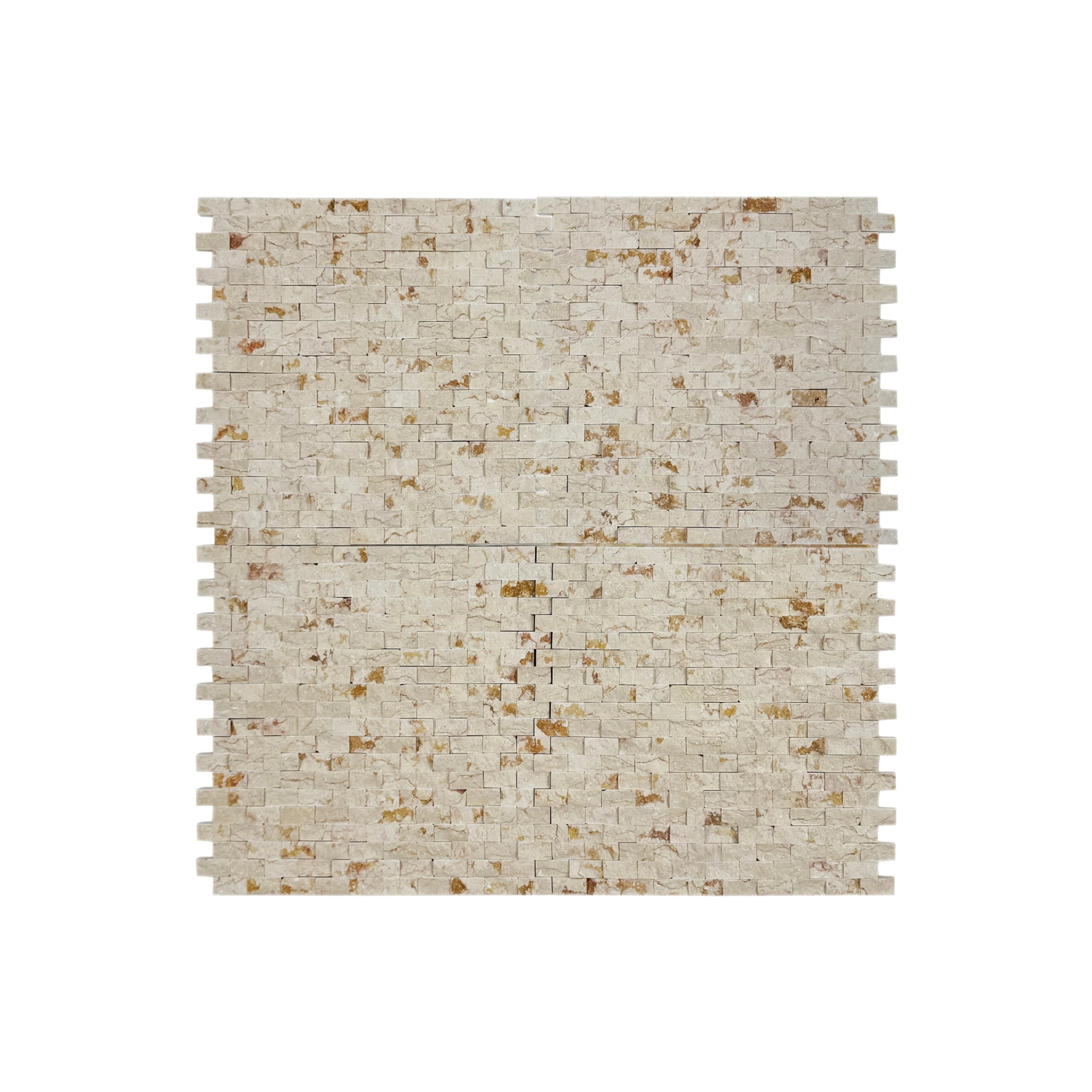 Shop Beverly Luxe Series Sunny Beige Split Surface Marble Mosaic. Premium marble design, 15x30 mm, elegant beige tone, ideal for walls, bathrooms, and kitchens.