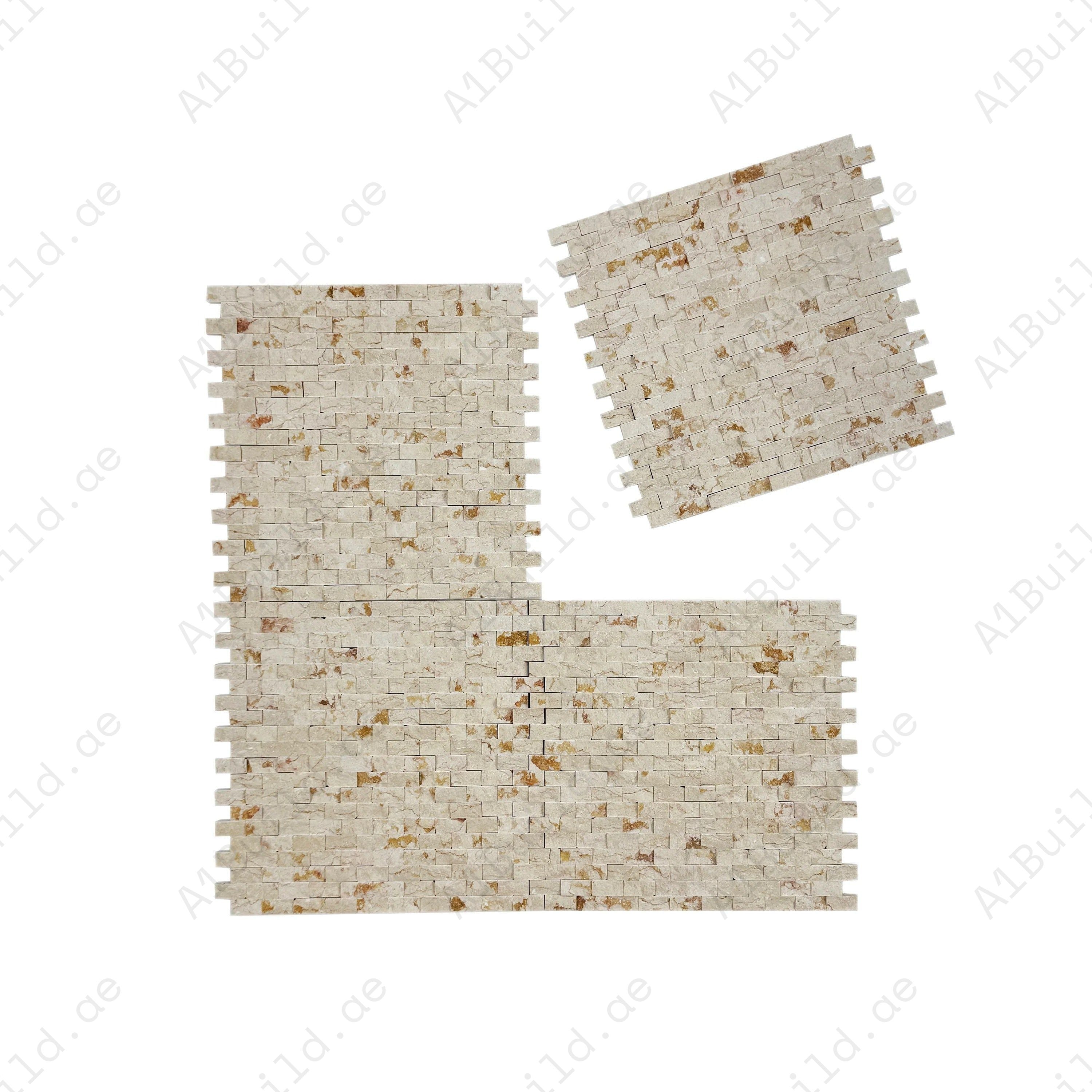 Shop Beverly Luxe Series Sunny Beige Split Surface Marble Mosaic. Premium marble design, 15x30 mm, elegant beige tone, ideal for walls, bathrooms, and kitchens.