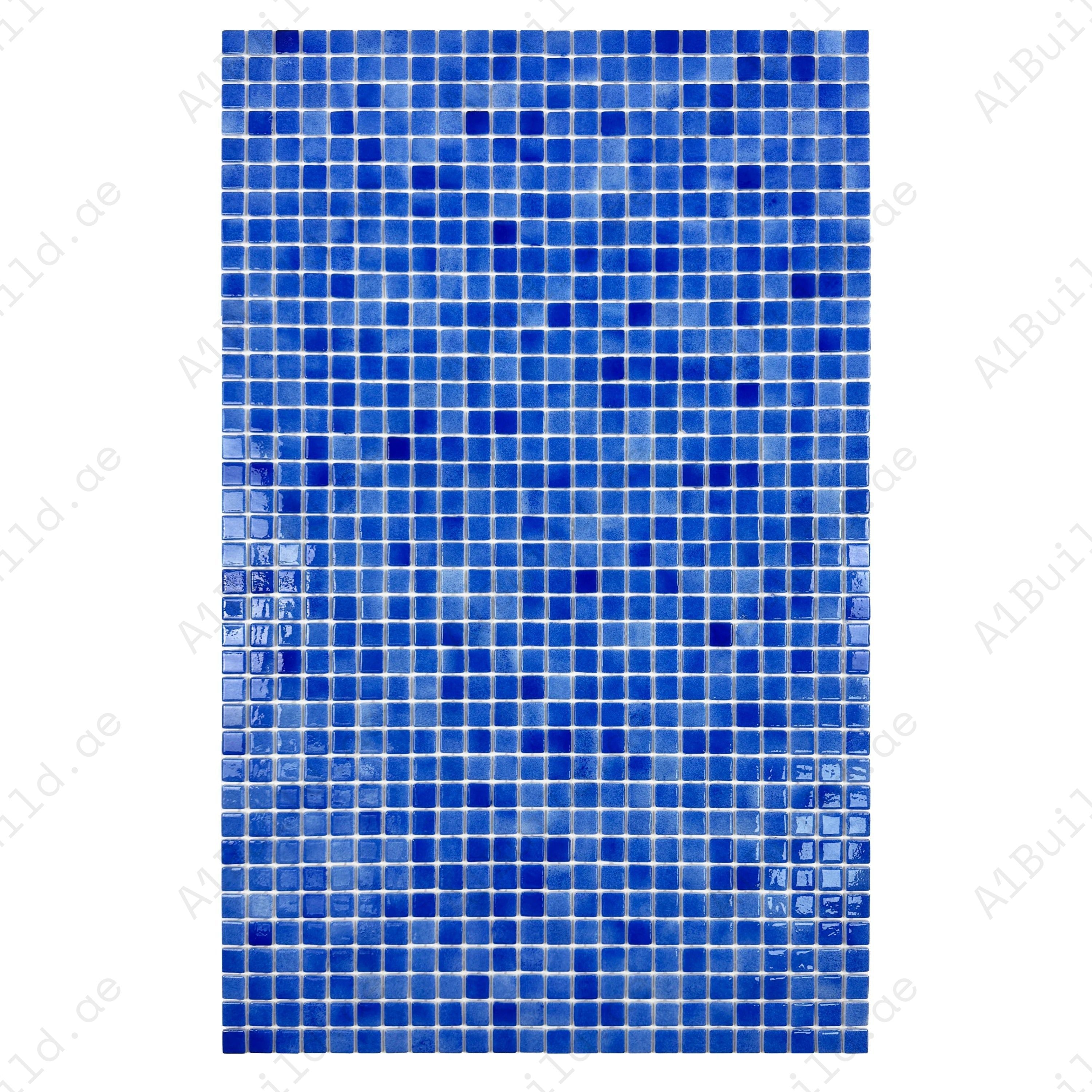 Shop French Blue Recycled Glass Mosaic Tiles – eco-friendly, durable, UV & slip-resistant. Perfect for swimming pools, spas, water features and walls.