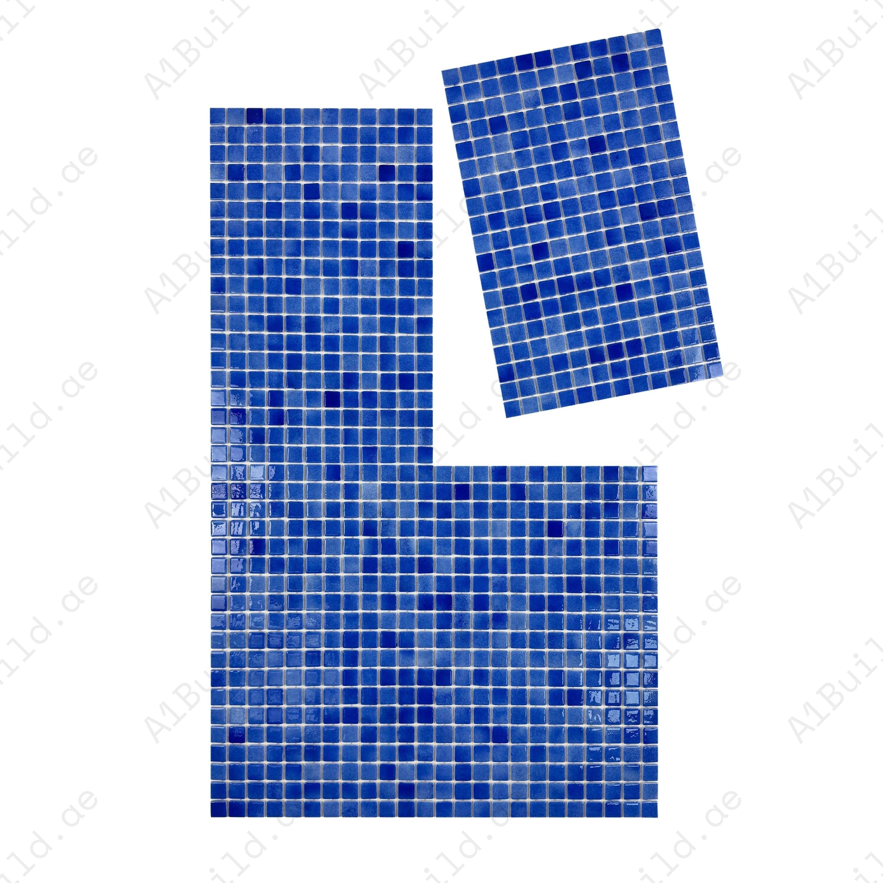 Shop French Blue Recycled Glass Mosaic Tiles – eco-friendly, durable, UV & slip-resistant. Perfect for swimming pools, spas, water features and walls.
