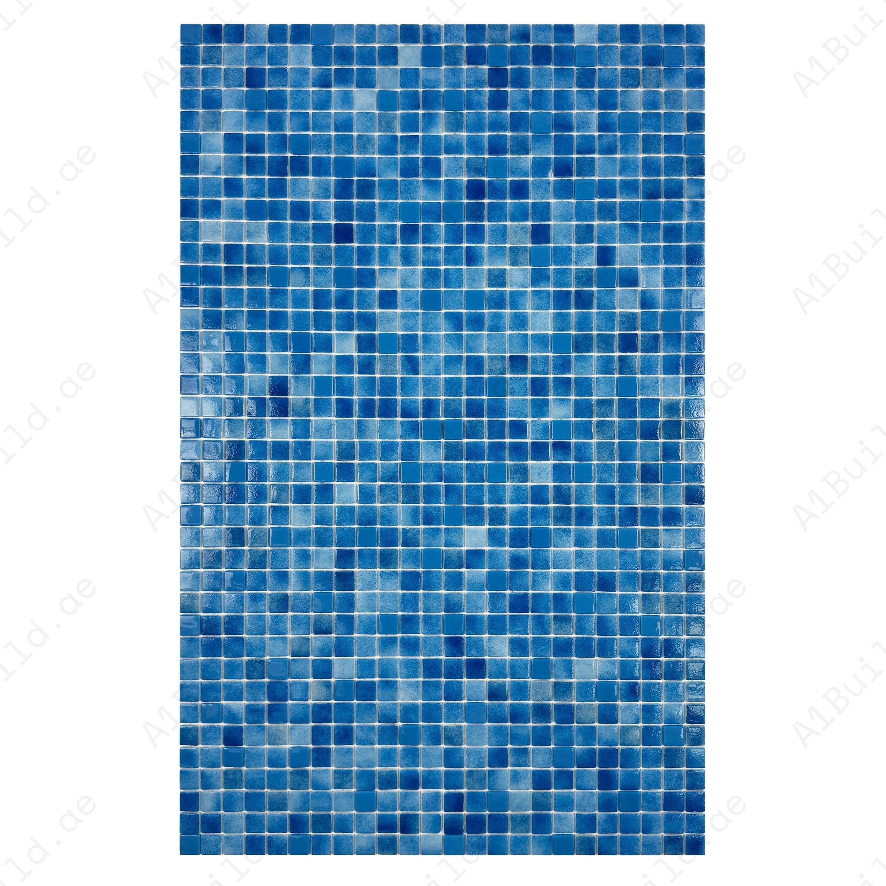 Shop French & Fluorescent Blue Glass Mosaic Tiles – luminous, durable, UV & slip-resistant. Perfect for swimming pools, spas, water features & accent walls.
