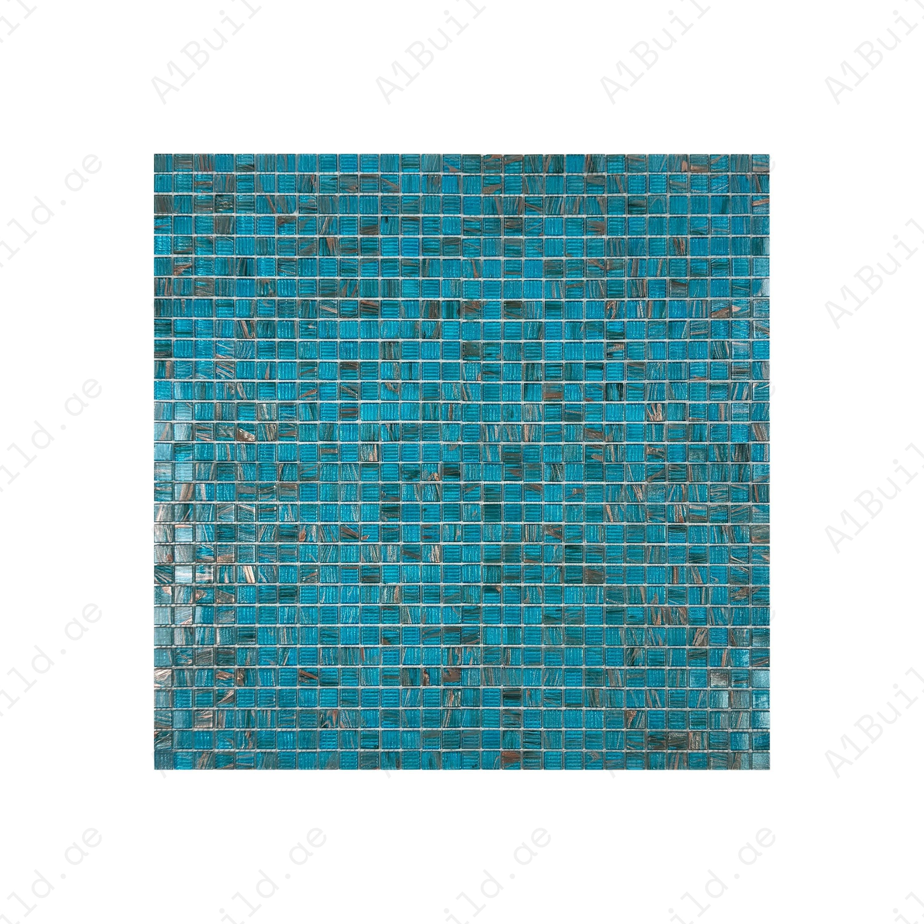Shop Glacial Artistry Cerulean Blue with Gold Line Glass Mosaic – durable, UV-resistant, slip-safe tiles ideal for pools, spas & water features in Dubai.