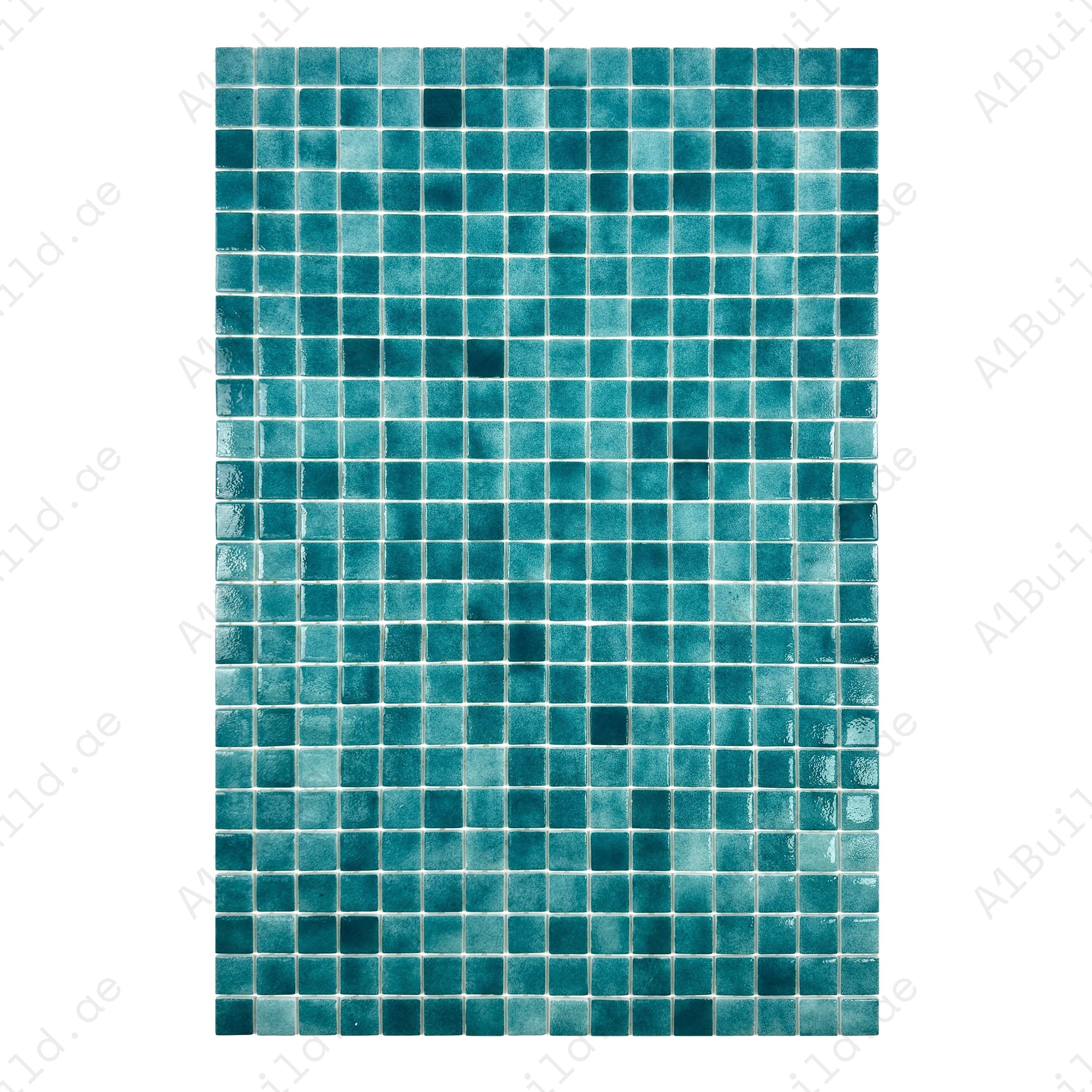 Shop Jungle Green Recycled Glass Mosaic Tiles – eco-friendly, slip-resistant, UV-resistant, and durable. Perfect for pools, spas, and decorative walls.