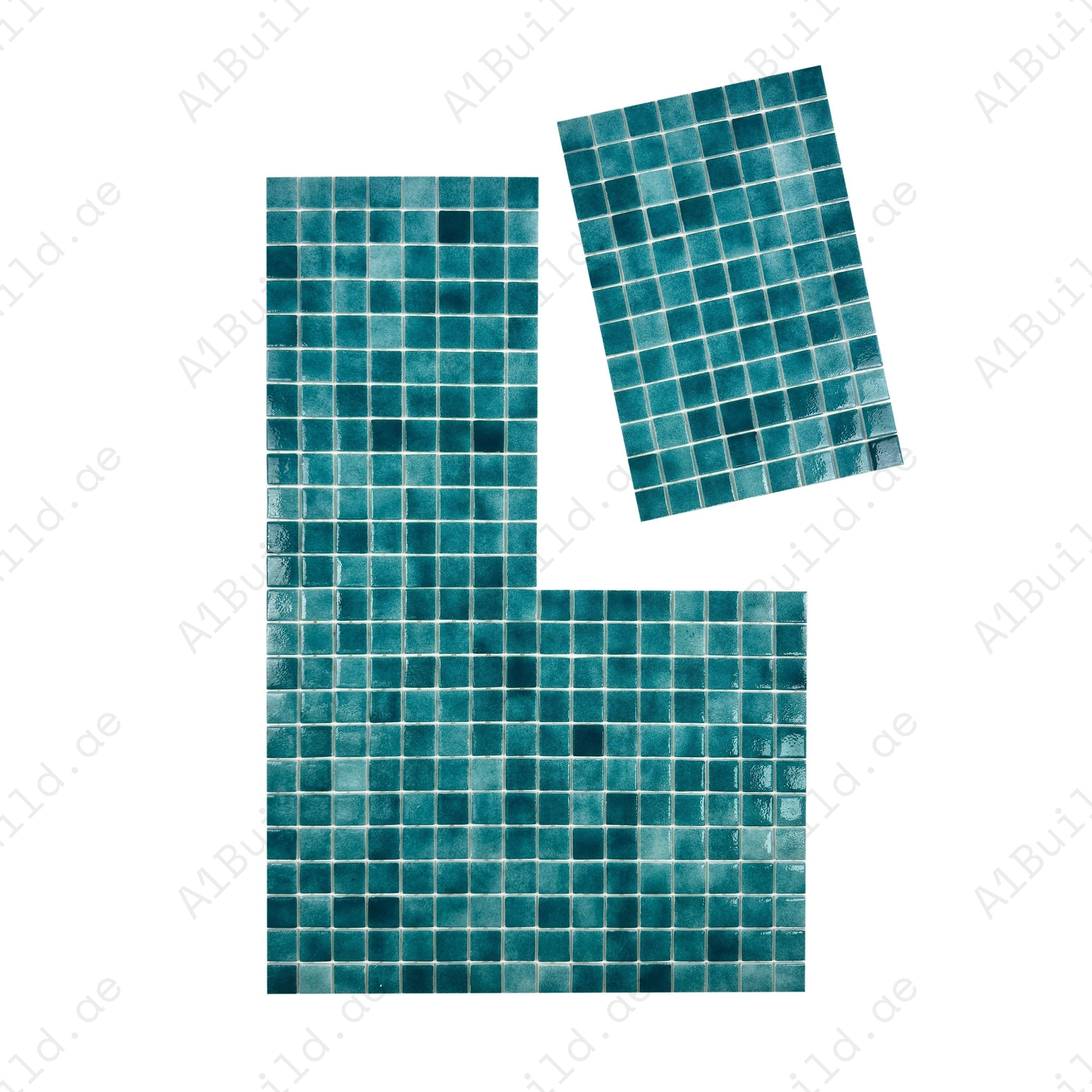Shop Jungle Green Recycled Glass Mosaic Tiles – eco-friendly, slip-resistant, UV-resistant, and durable. Perfect for pools, spas, and decorative walls.
