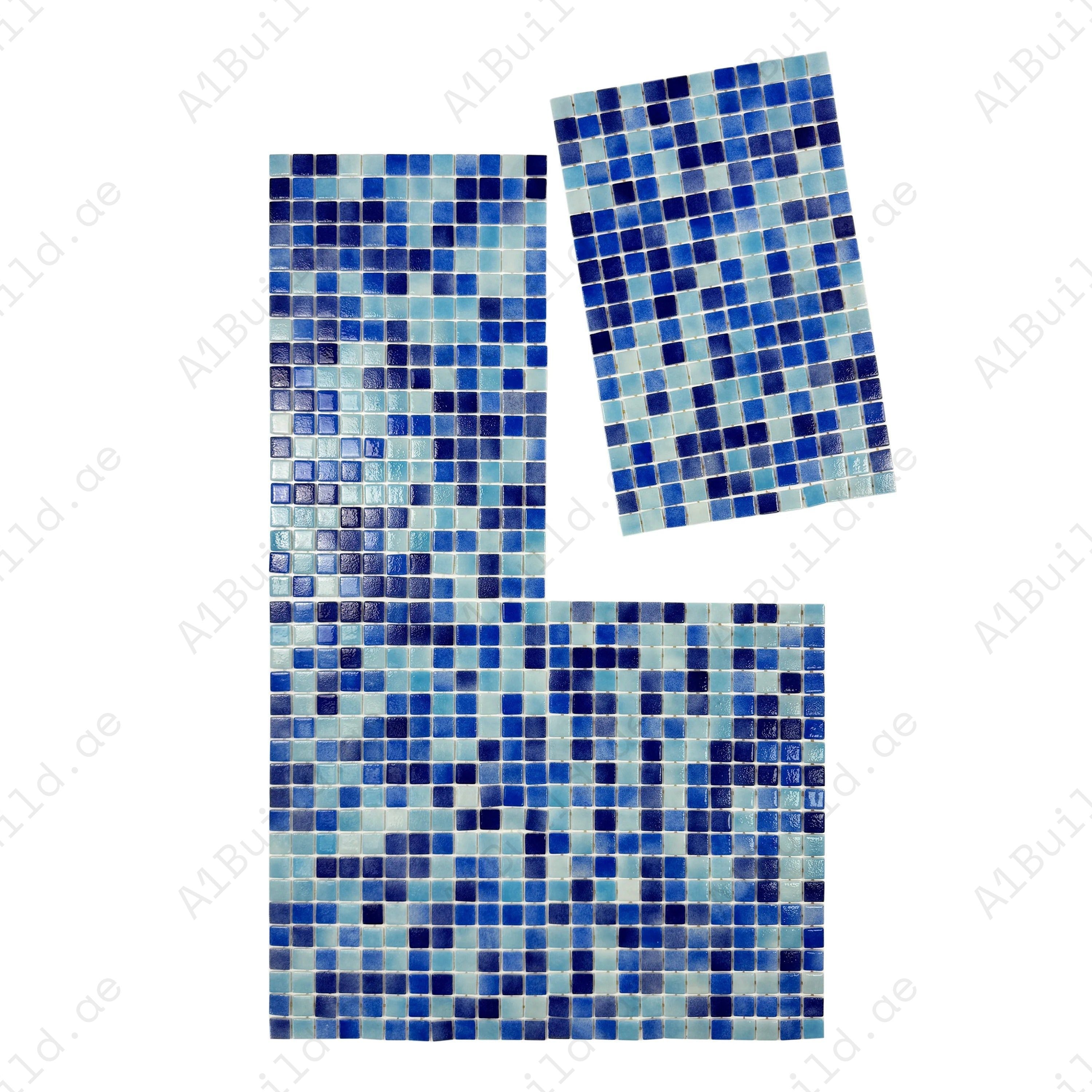 Shop Light, Baby, Navy & Midnight Blue recycled glass mosaic tiles – durable, eco-friendly, slip & UV-resistant. Perfect for pools, spas & water features.