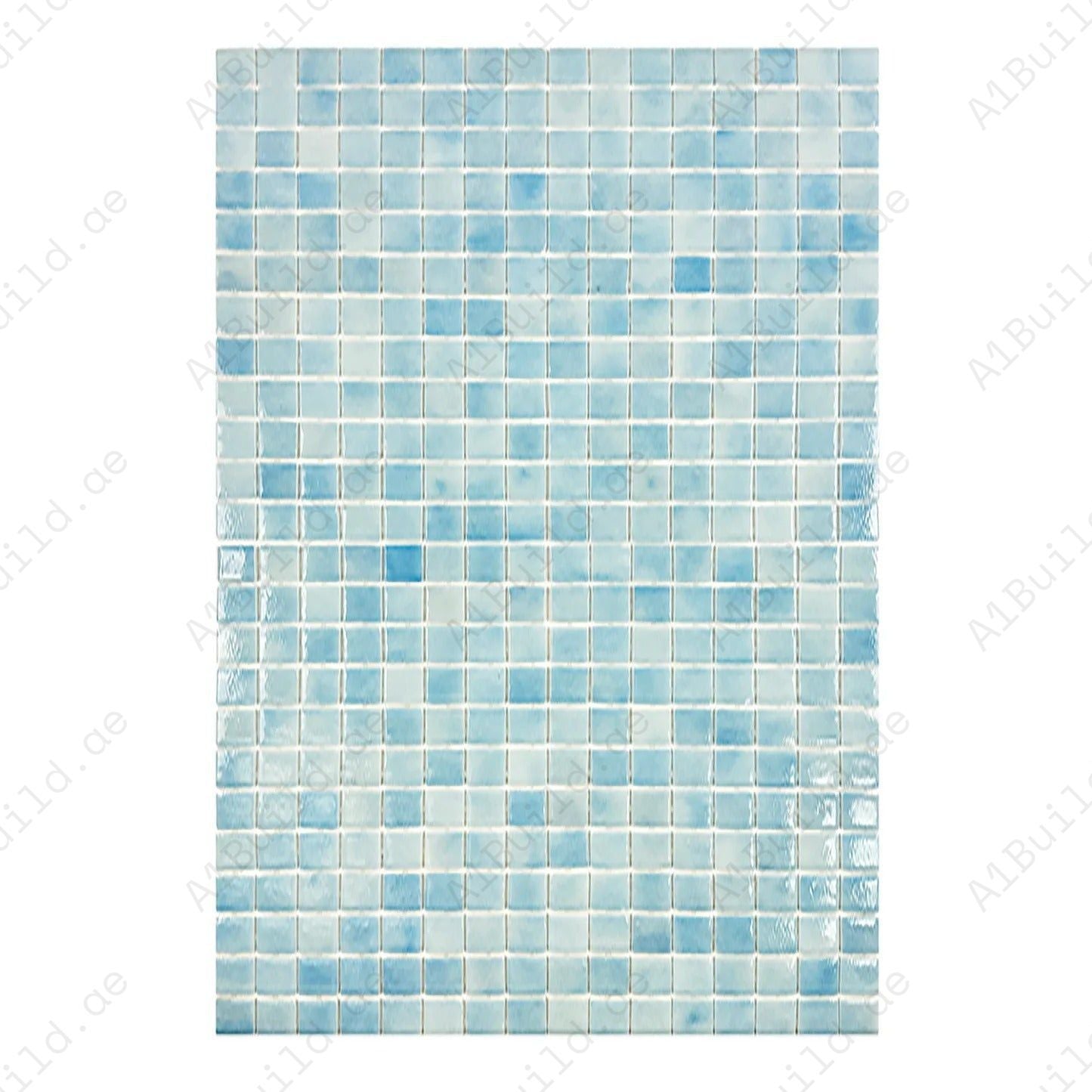 Shop Powder & Sky Blue Mixed Recycled Glass Mosaic Tiles – eco-friendly, slip & UV resistant, durable and perfect for pools, spas, fountains & water walls.