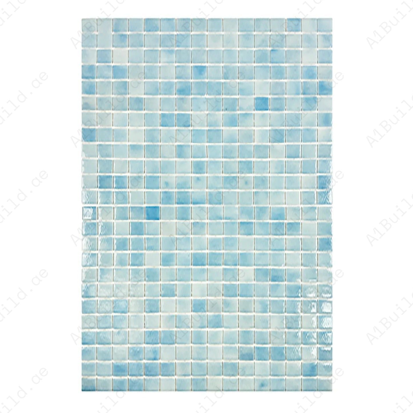 Shop Powder & Sky Blue Mixed Recycled Glass Mosaic Tiles – eco-friendly, slip & UV resistant, durable and perfect for pools, spas, fountains & water walls.