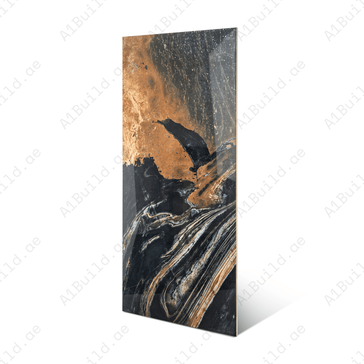 Shop SIMONA BLACK large format porcelain tile 600x1200mm with a high glossy marble-look finish and 9MM thickness. Durable, scratch-resistant, and ideal for floors and walls in modern interiors. Perfect for elegant, easy-care spaces.