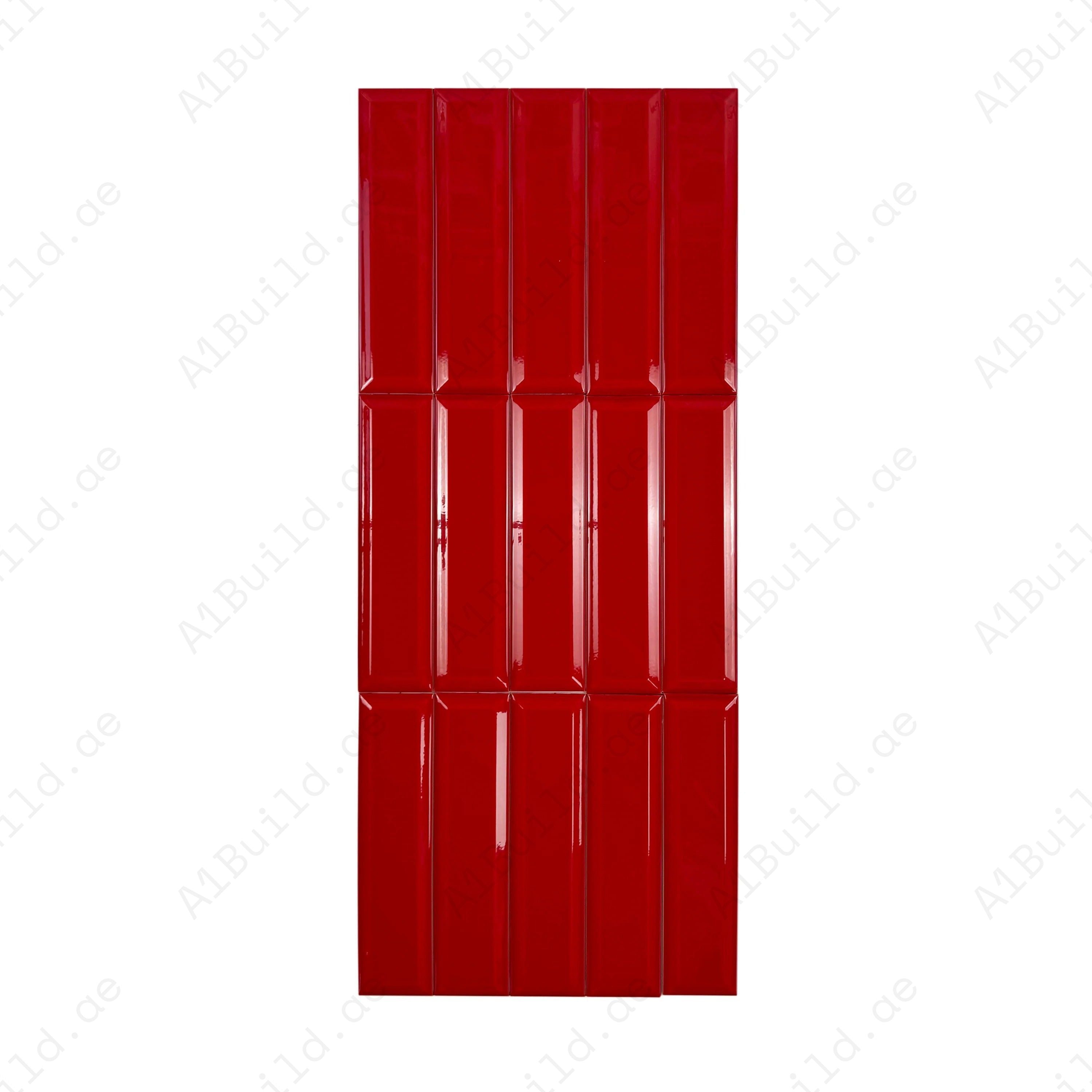 Shop Urban Luxe Red Glossy Beveled Ceramic Tile. Durable, stylish, and easy to clean – perfect for kitchens, bathrooms, accent walls, and contemporary interiors.