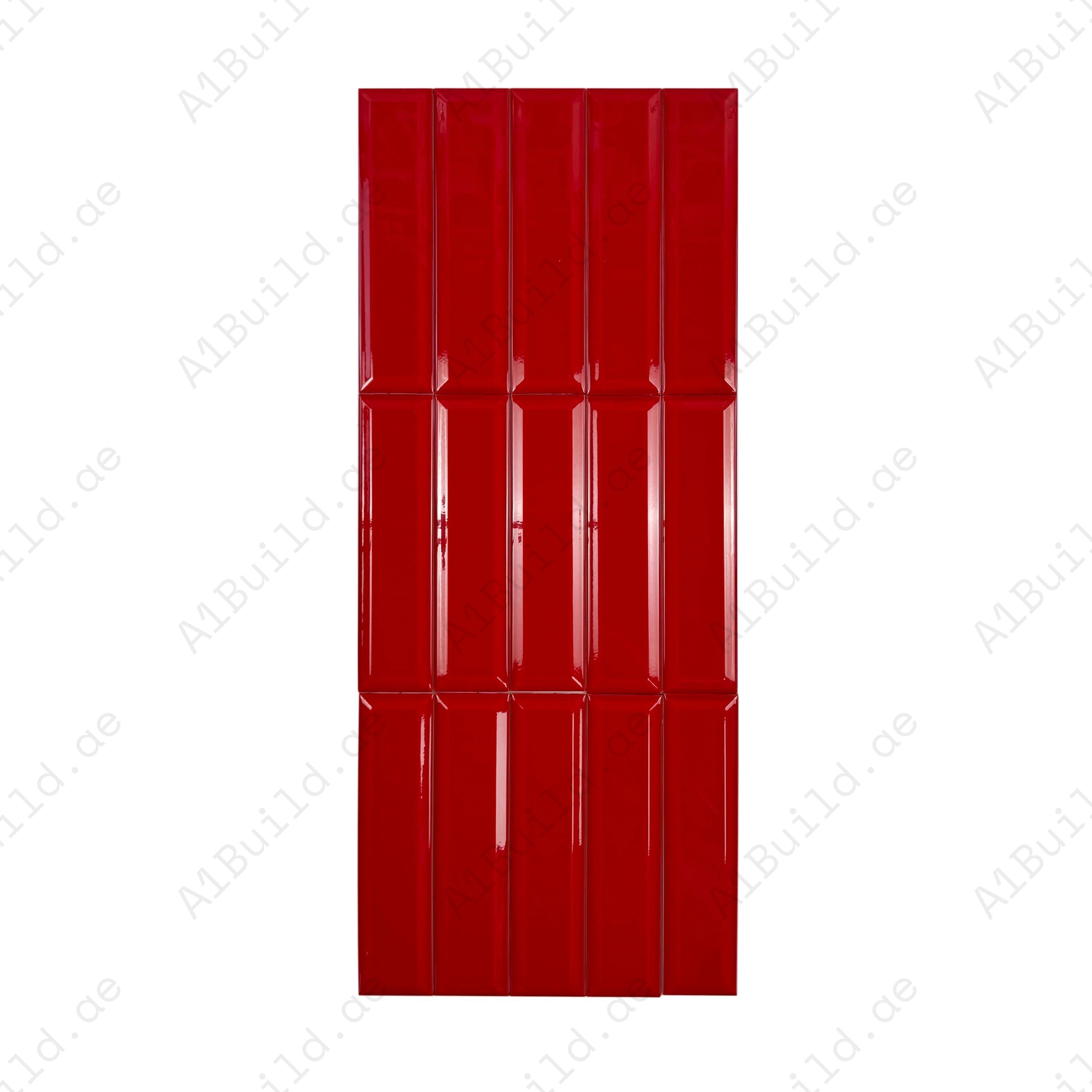 Shop Urban Luxe Red Glossy Beveled Ceramic Tile. Durable, stylish, and easy to clean – perfect for kitchens, bathrooms, accent walls, and contemporary interiors.