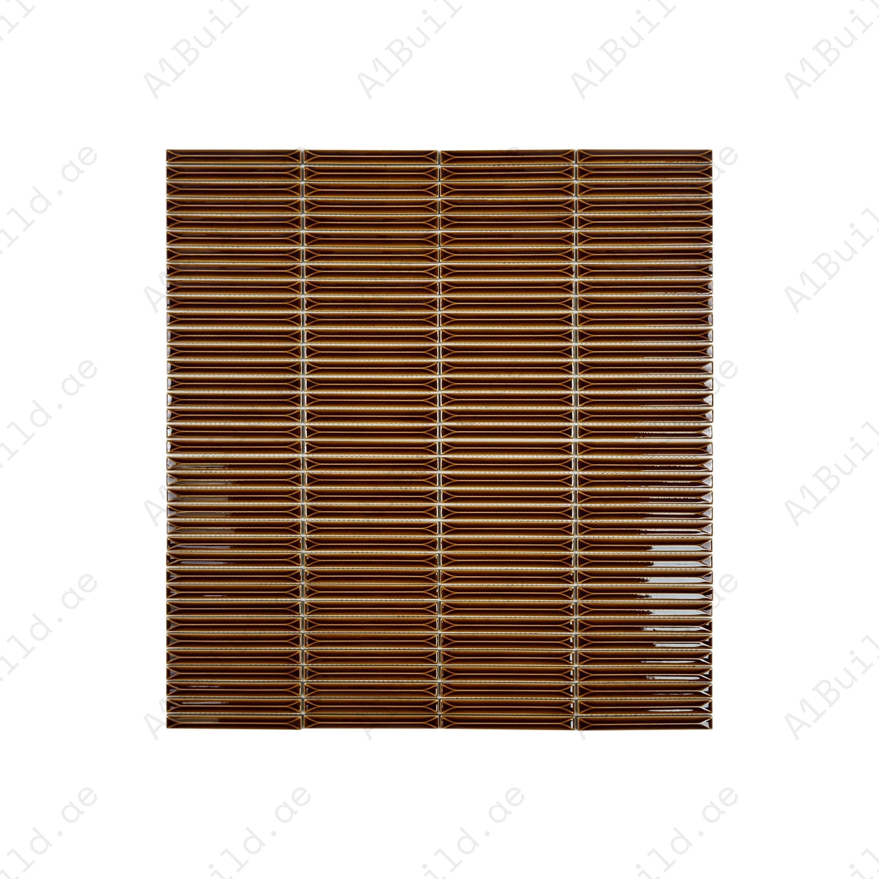 Sicilian Luxury Caramel Brown glossy porcelain mosaic with beveled design. Durable, elegant & easy to maintain—ideal for walls, kitchens & bathrooms.