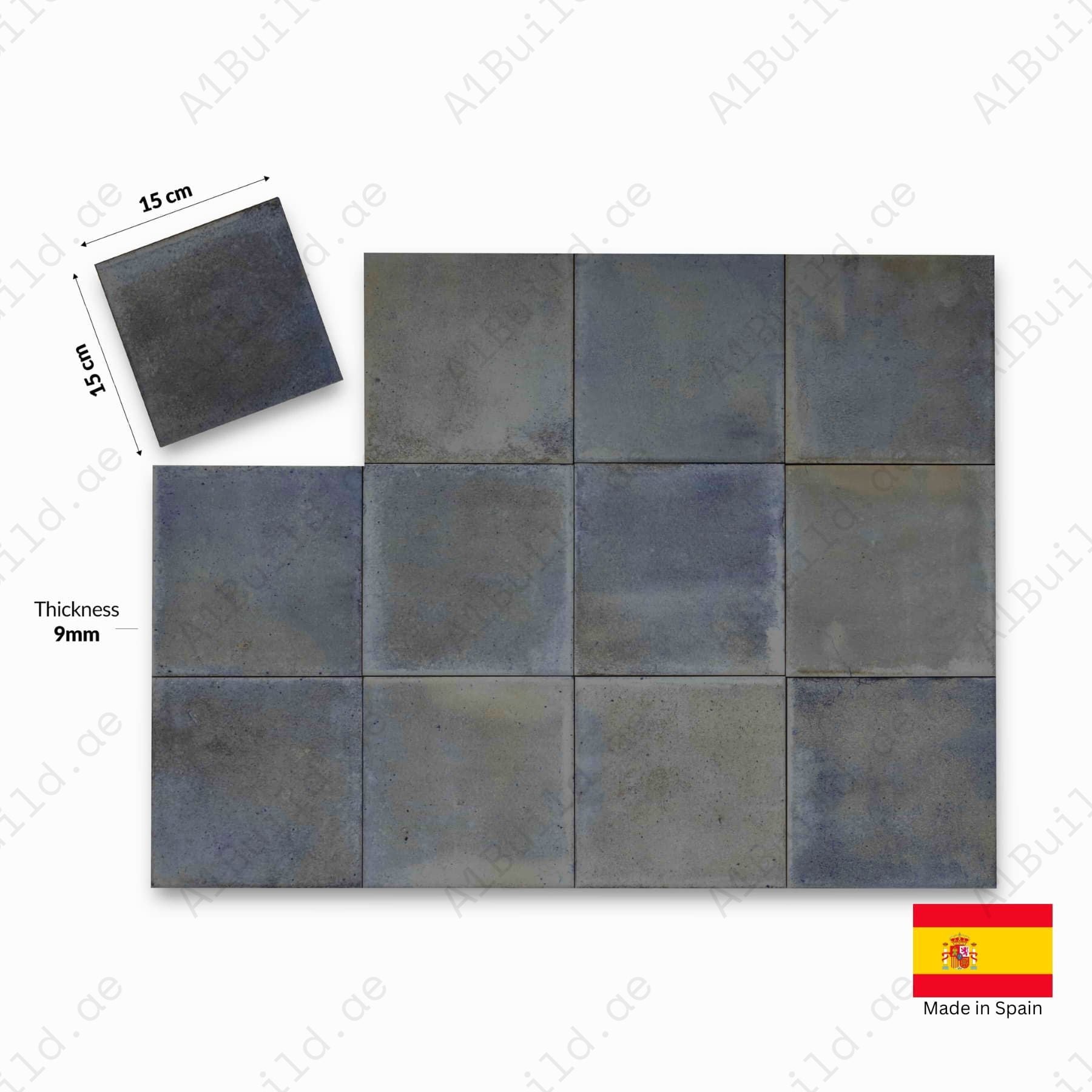 Sky Blue glossy 15x15cm Spanish porcelain tiles for indoor floors, walls, and outdoor walls. Durable, water-resistant, and elegant.