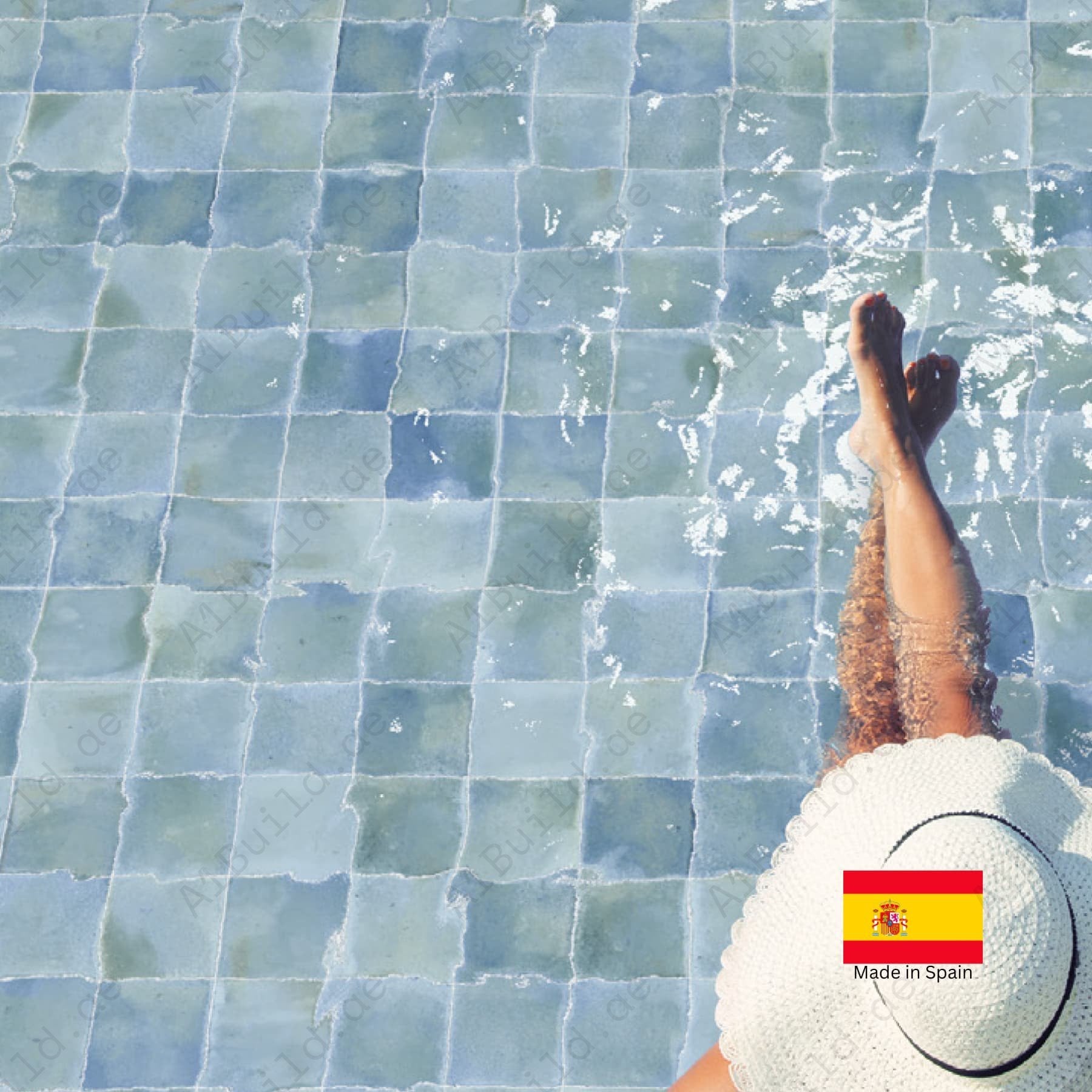 Sky Blue glossy 15x15cm Spanish porcelain tiles for indoor floors, walls, and outdoor walls. Durable, water-resistant, and elegant.