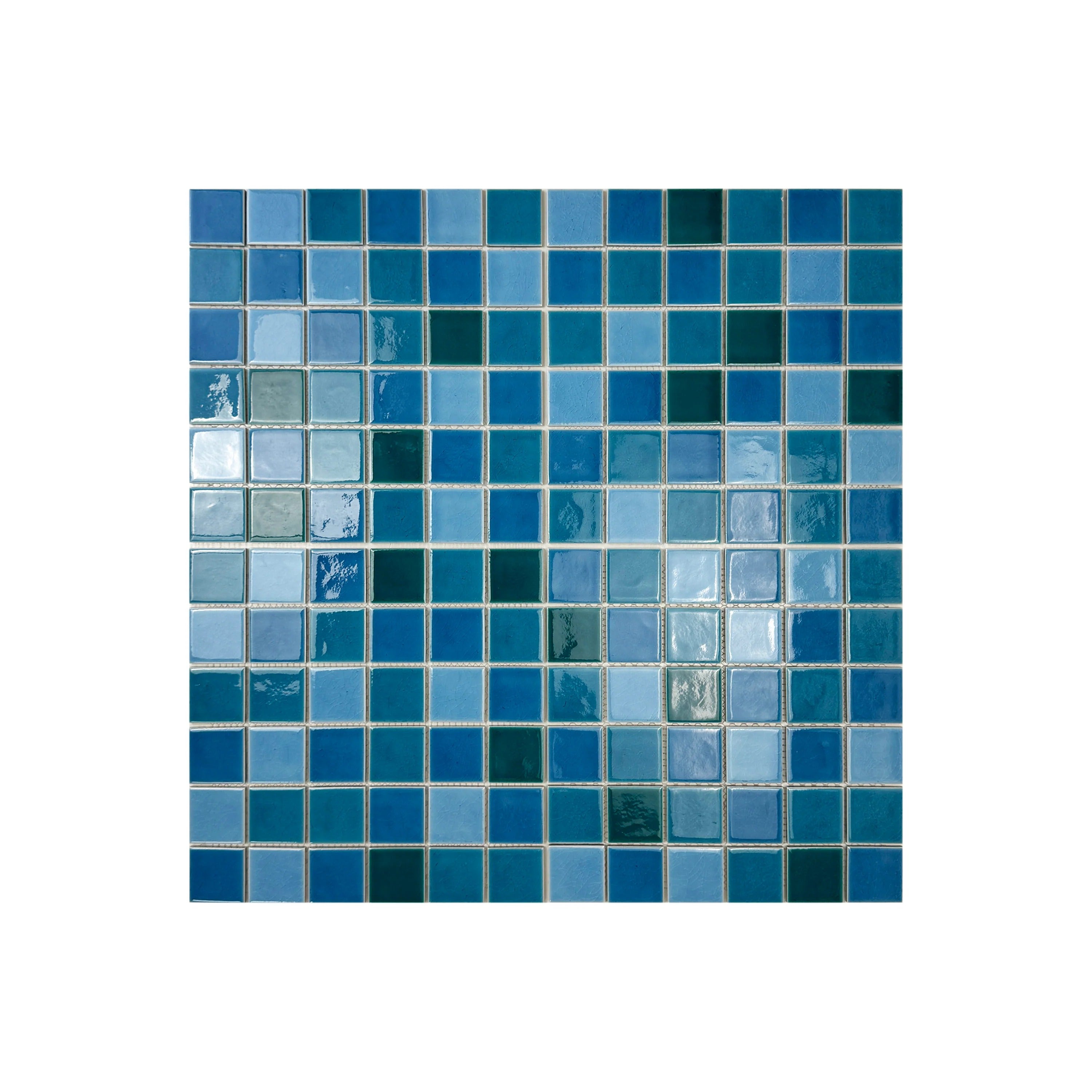 Sky Blue, Ultra Marine & Dark Blue crackle porcelain mosaic tiles. Waterproof, slip-proof & UV-resistant—ideal for luxury pools, spas, and aquatic walls in Dubai.