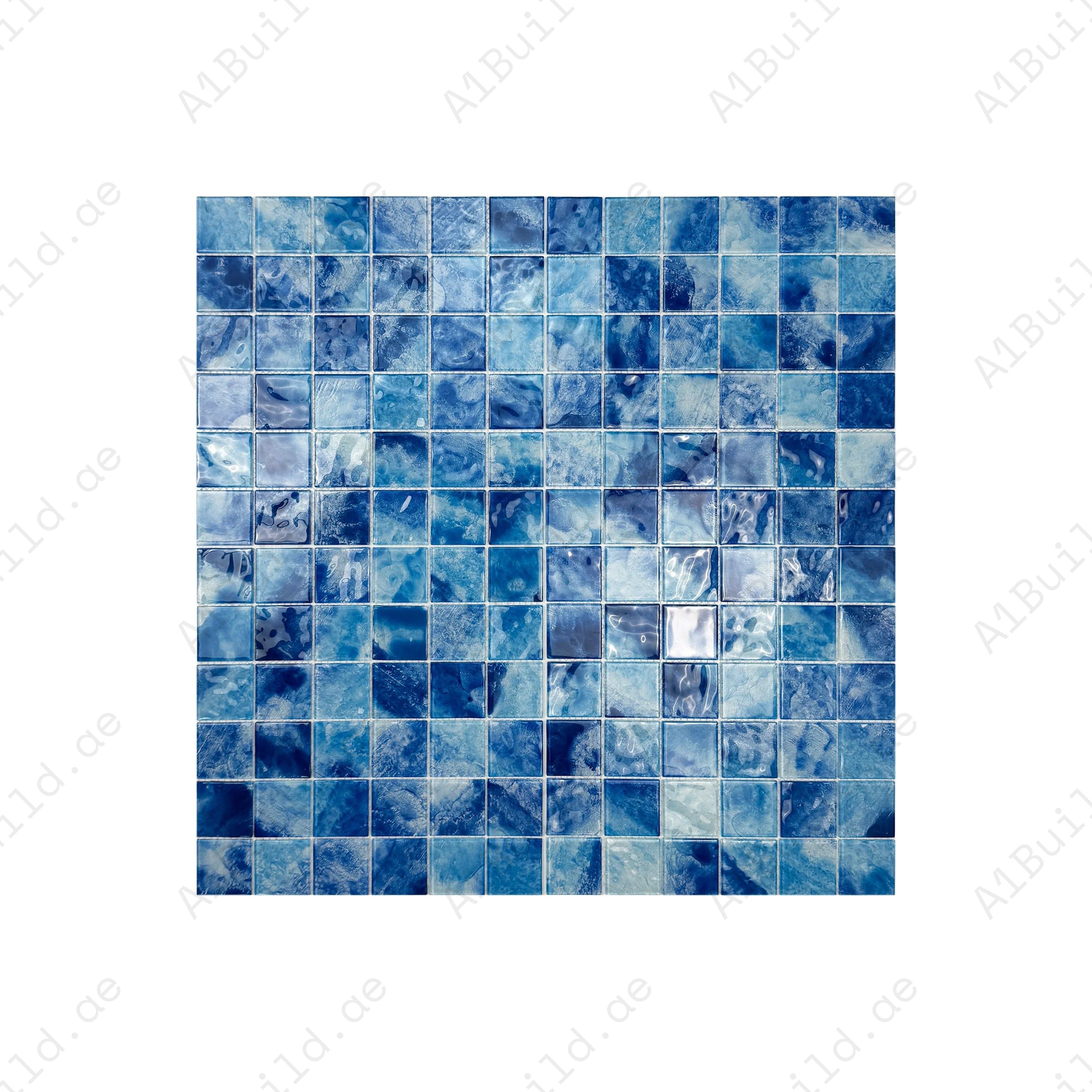 Sky Blue & Ultra Marine glass mosaic tile for pools, spas & walls. Durable, slip-resistant, eco-friendly, stylish & perfect for Dubai luxury projects.