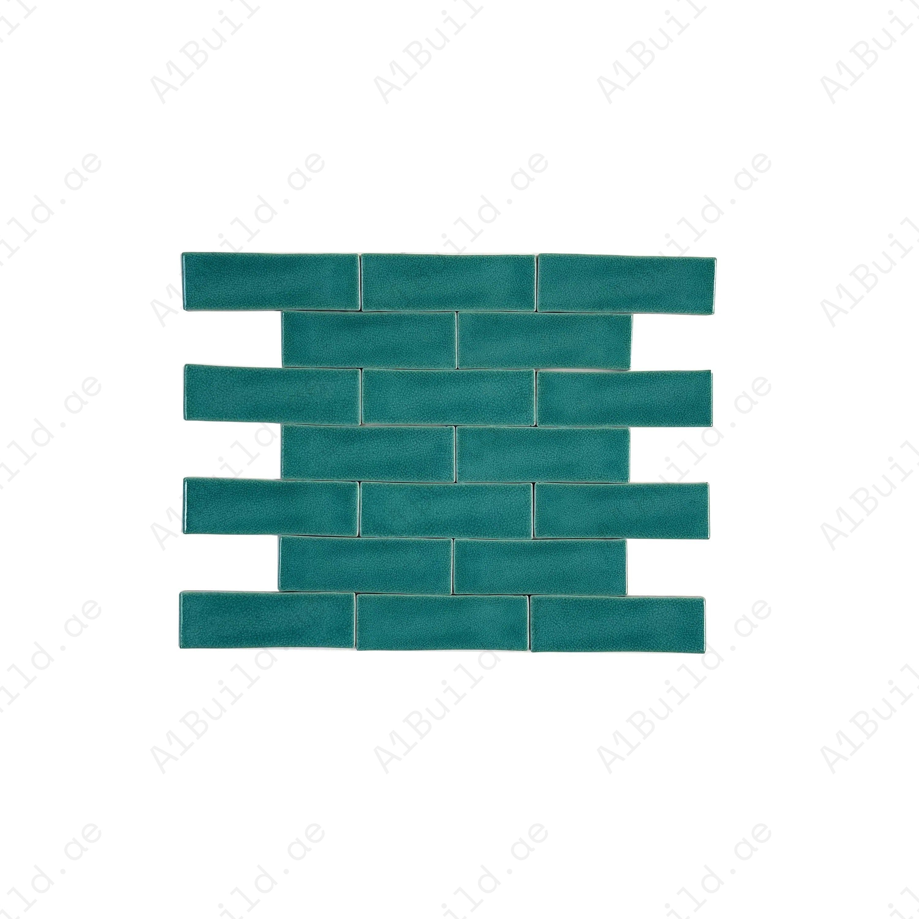 Sky Blue glossy crackle porcelain tile with long-strip design. Durable, scratch, water & stain-resistant—ideal for walls, floors, kitchens & bathrooms.