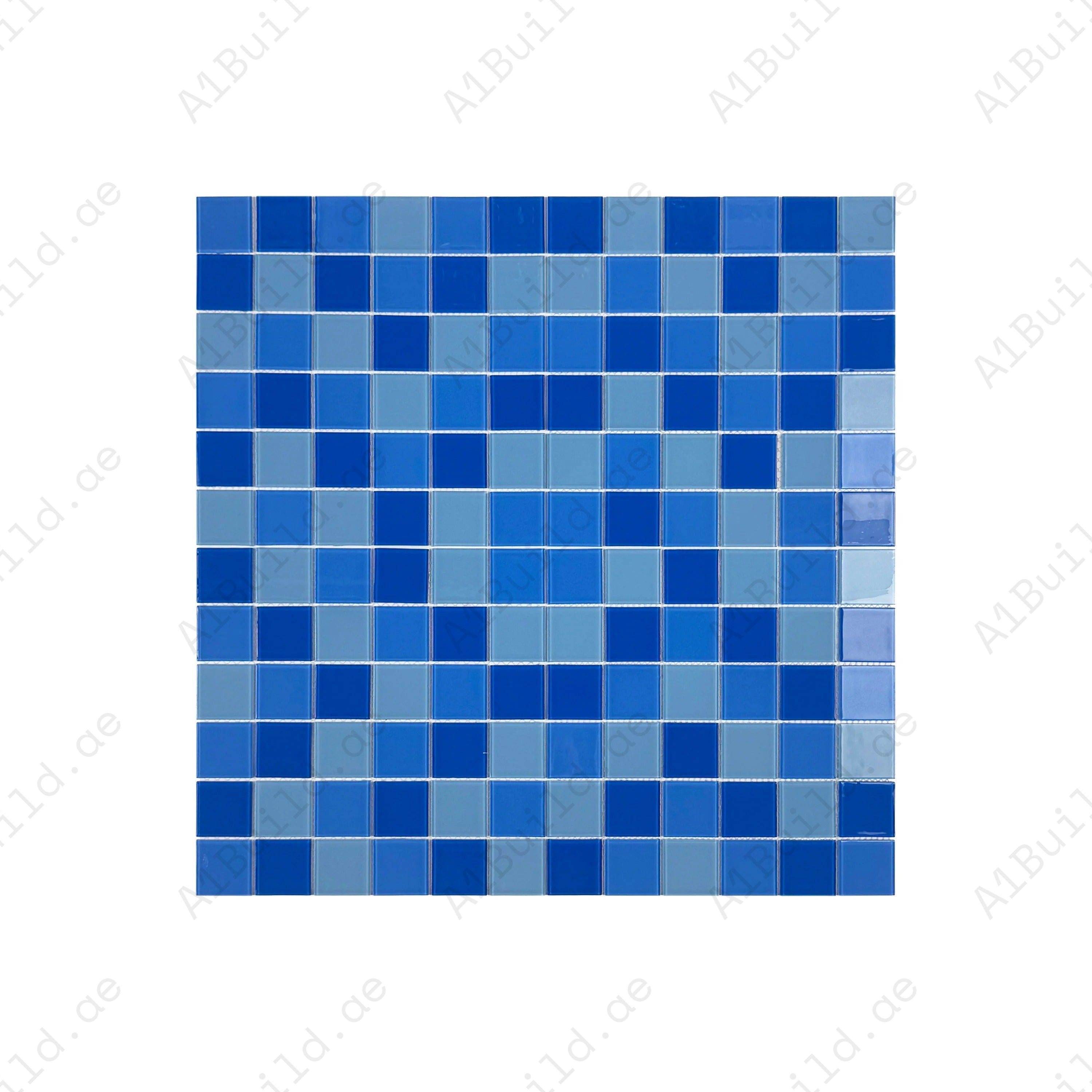 Sky, French & Light Blue mixed crystal glass mosaic tiles with UV protection, slip resistance & eco-friendly design—perfect for pools, spas & water features.