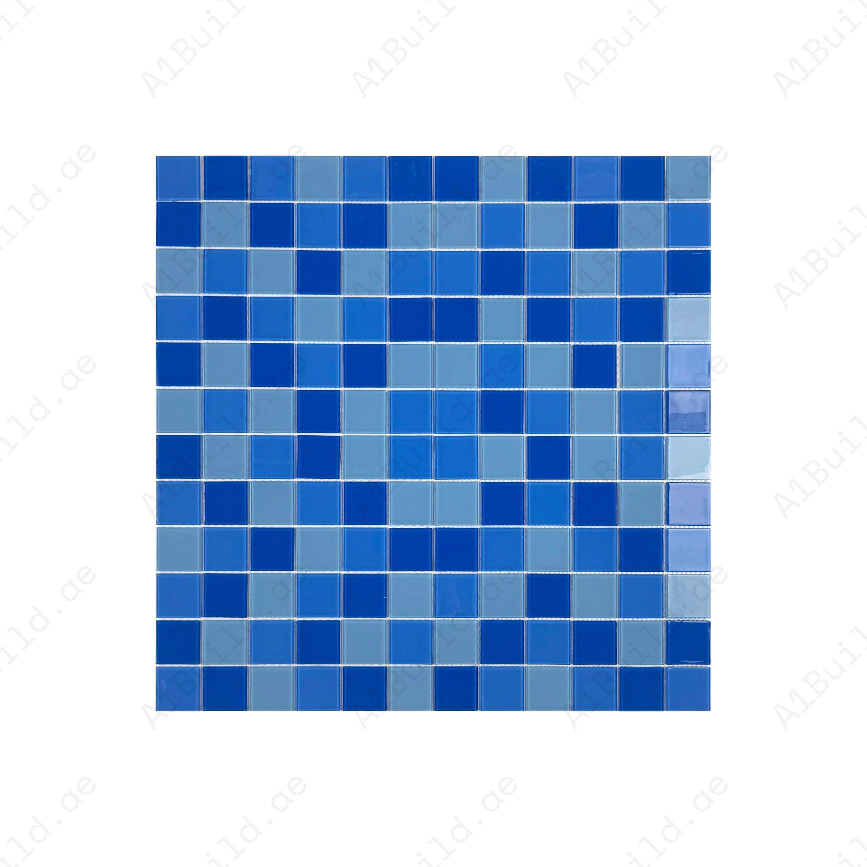 Sky, French & Light Blue mixed crystal glass mosaic tiles with UV protection, slip resistance & eco-friendly design—perfect for pools, spas & water features.