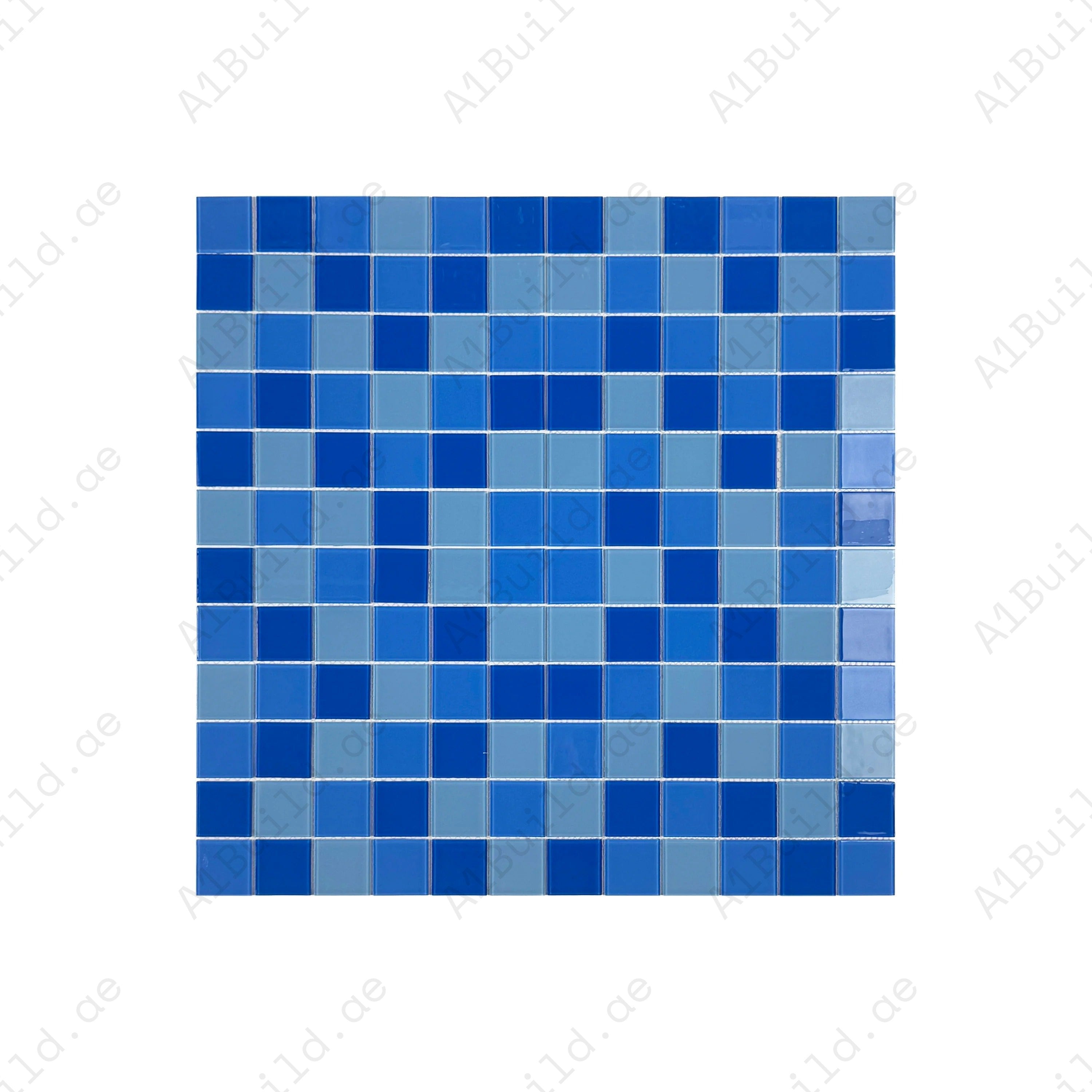 Sky, French & Light Blue mixed crystal glass mosaic tiles with UV protection, slip resistance & eco-friendly design—perfect for pools, spas & water features.