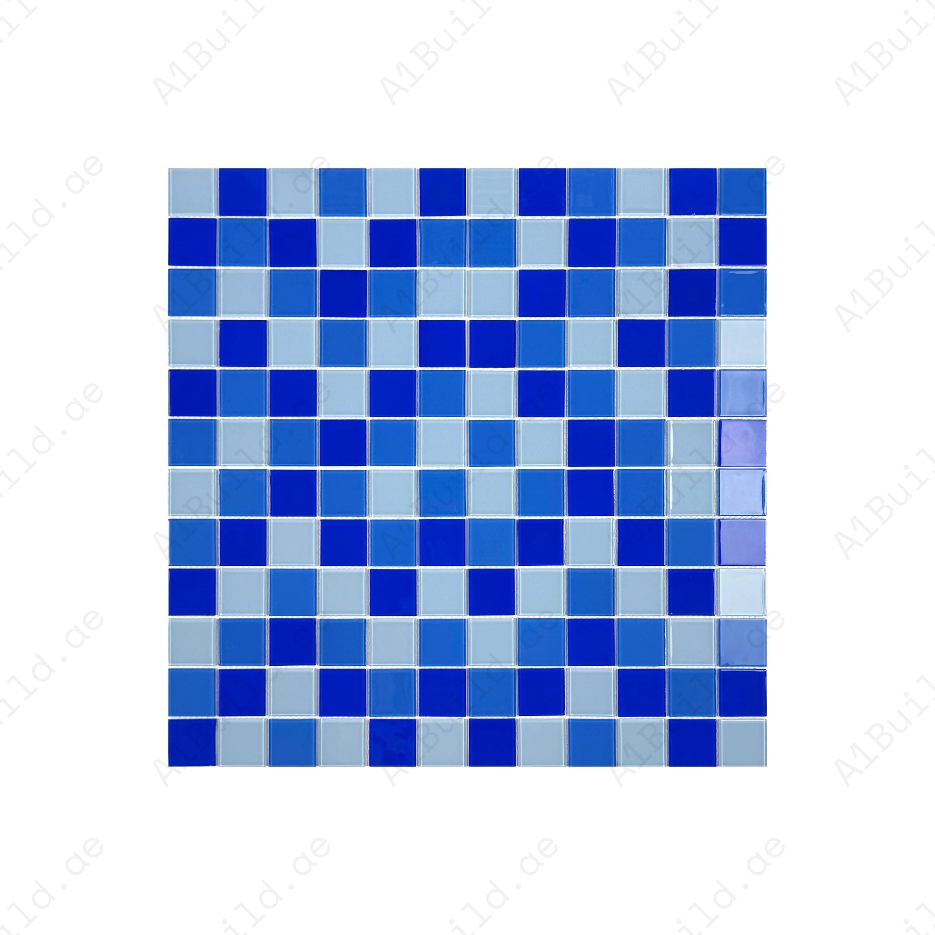 Sky, Klein & French Blue crystal glass mosaic tiles—UV-protected, slip-resistant & eco-friendly. Ideal for pools, spas, bathrooms & modern water features.