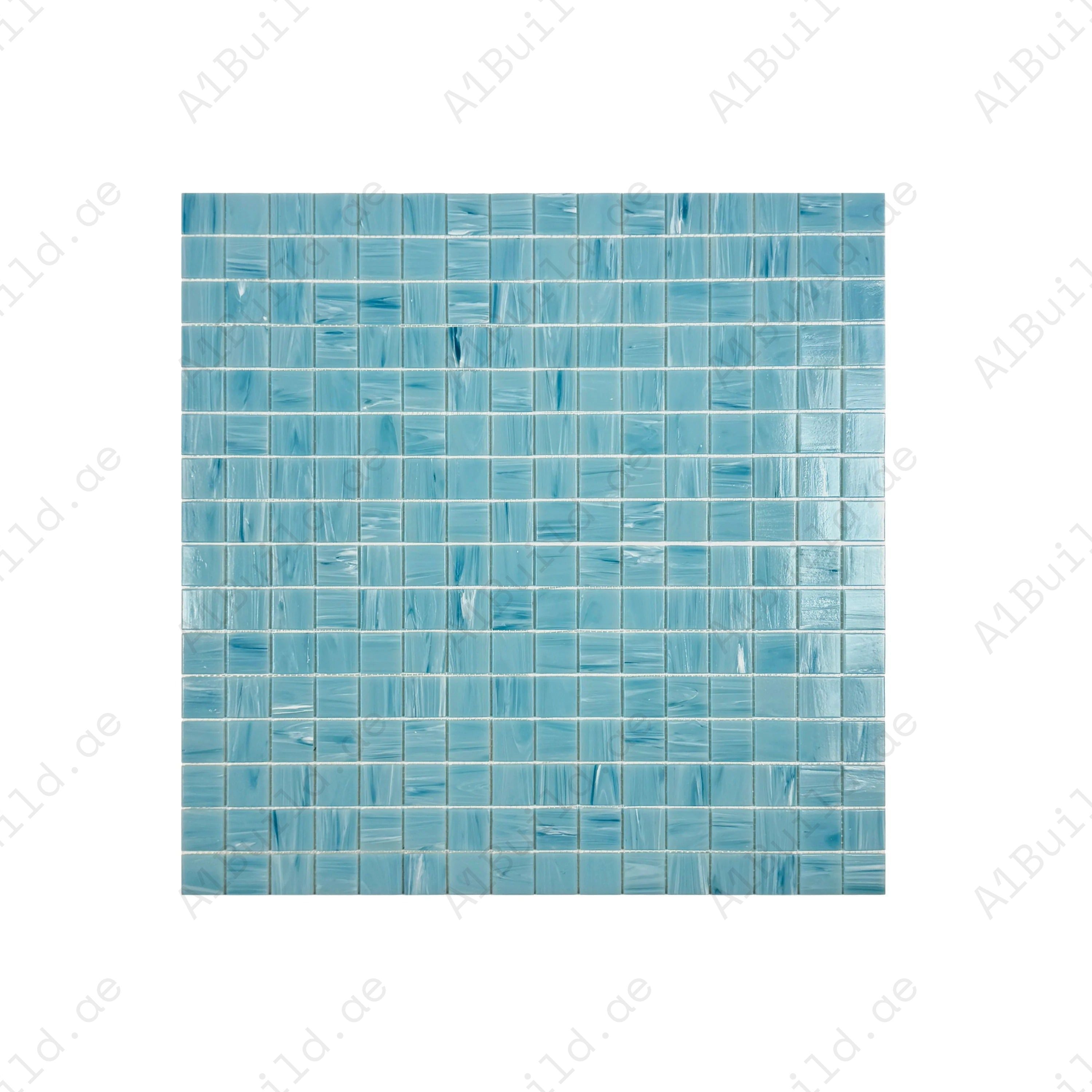 Sky blue hot melt glass mosaic tiles for pools, spas & water features. UV-resistant, slip-resistant & eco-friendly—perfect for luxury aquatic spaces in Dubai.