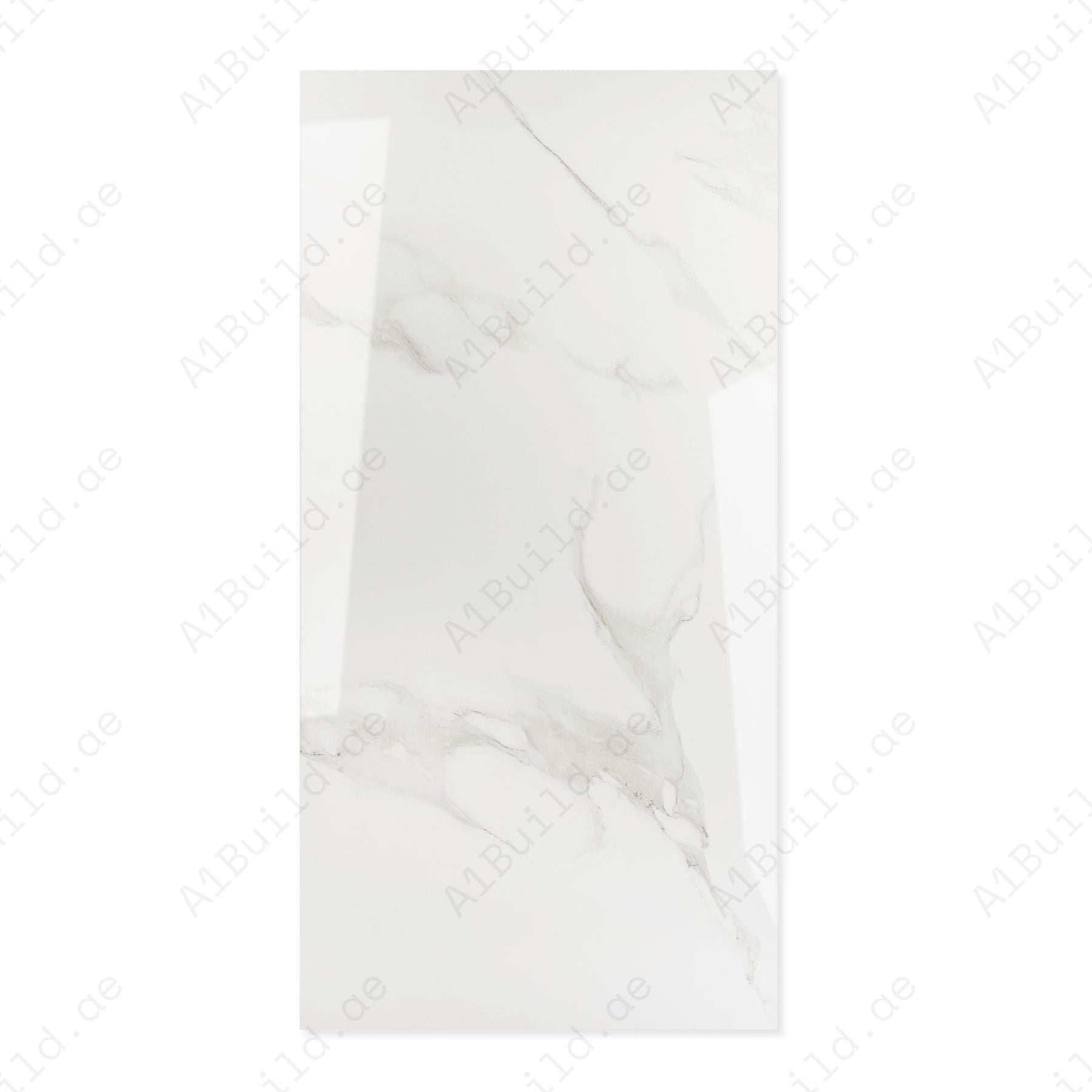 Smoke Statuario glossy marble porcelain tile 60x120cm with 9mm thickness features white base, smoky grey veining and polished finish.