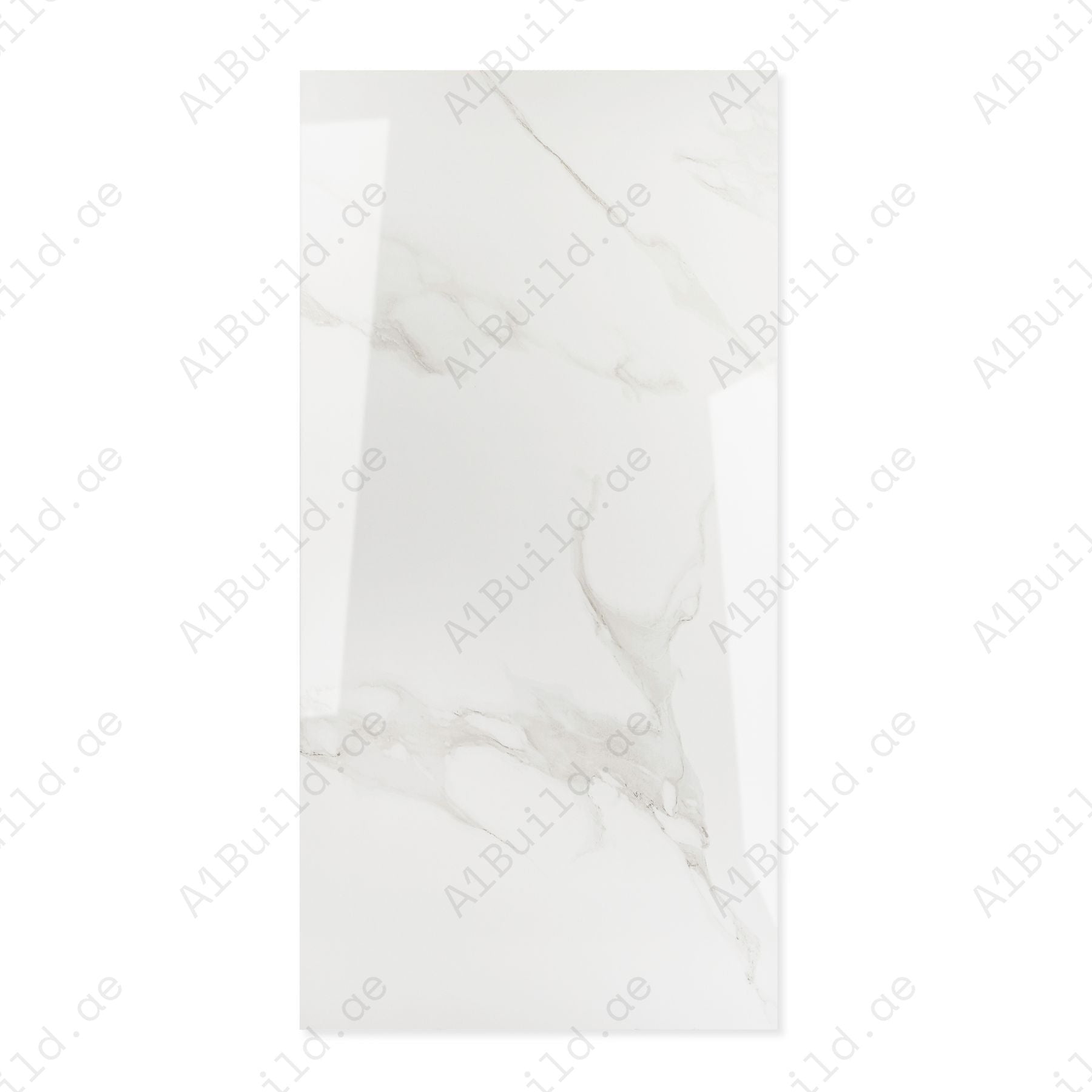Smoke Statuario glossy marble porcelain tile 60x120cm with 9mm thickness features white base, smoky grey veining and polished finish.