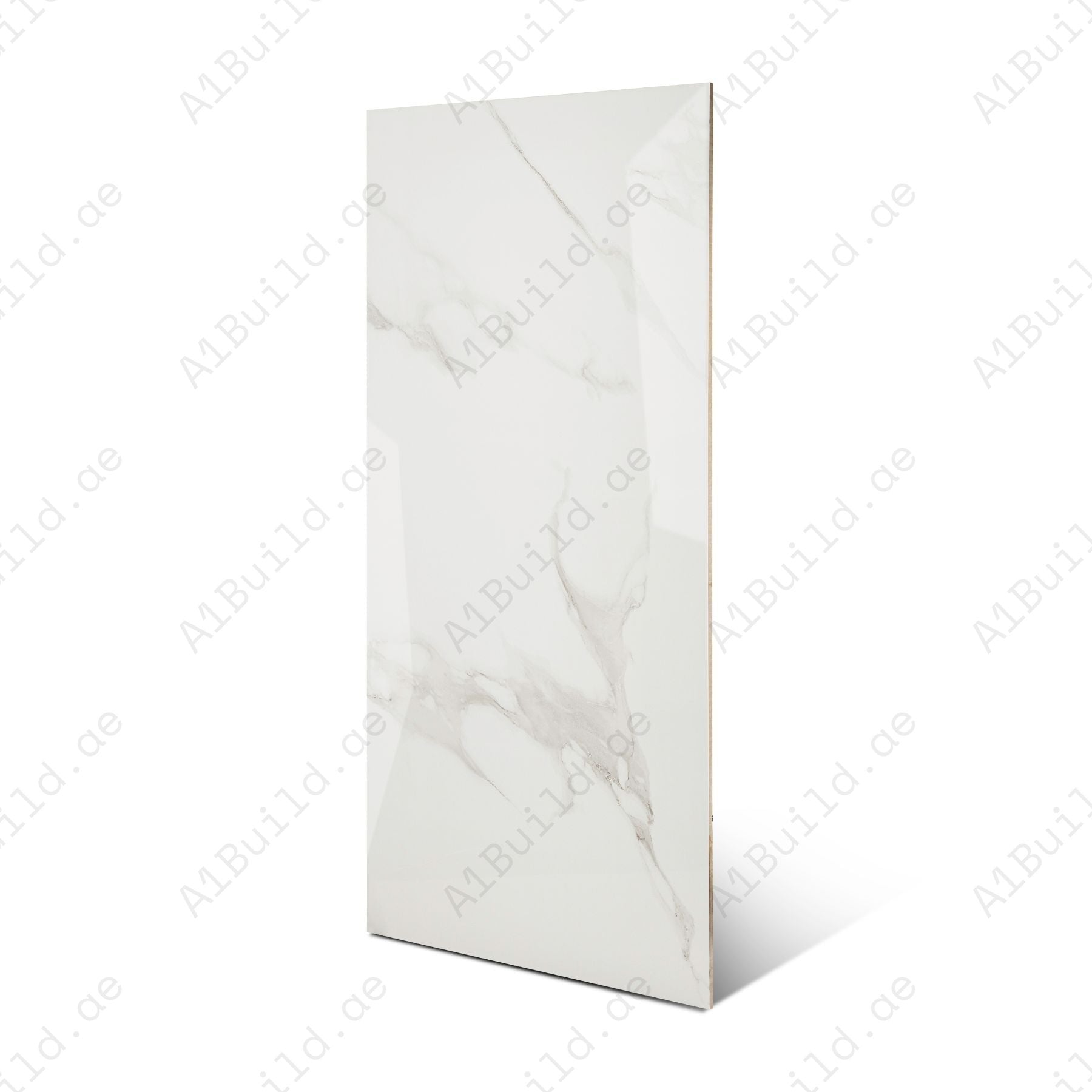 Smoke Statuario glossy marble porcelain tile 60x120cm with 9mm thickness features white base, smoky grey veining and polished finish.