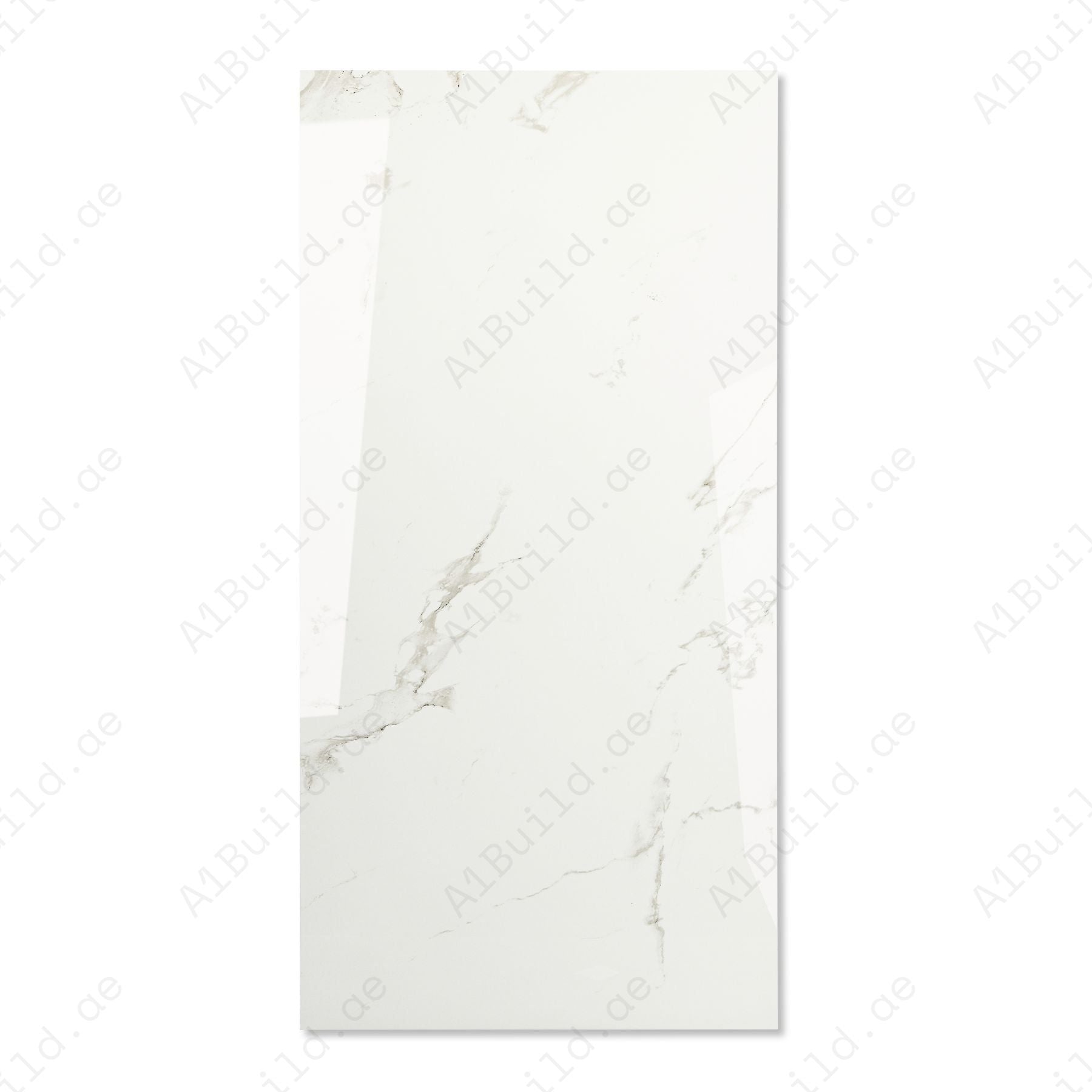 Smoke White glossy marble effect porcelain tile 60x120cm with 9mm thickness delivers a clean white look with subtle grey movement.