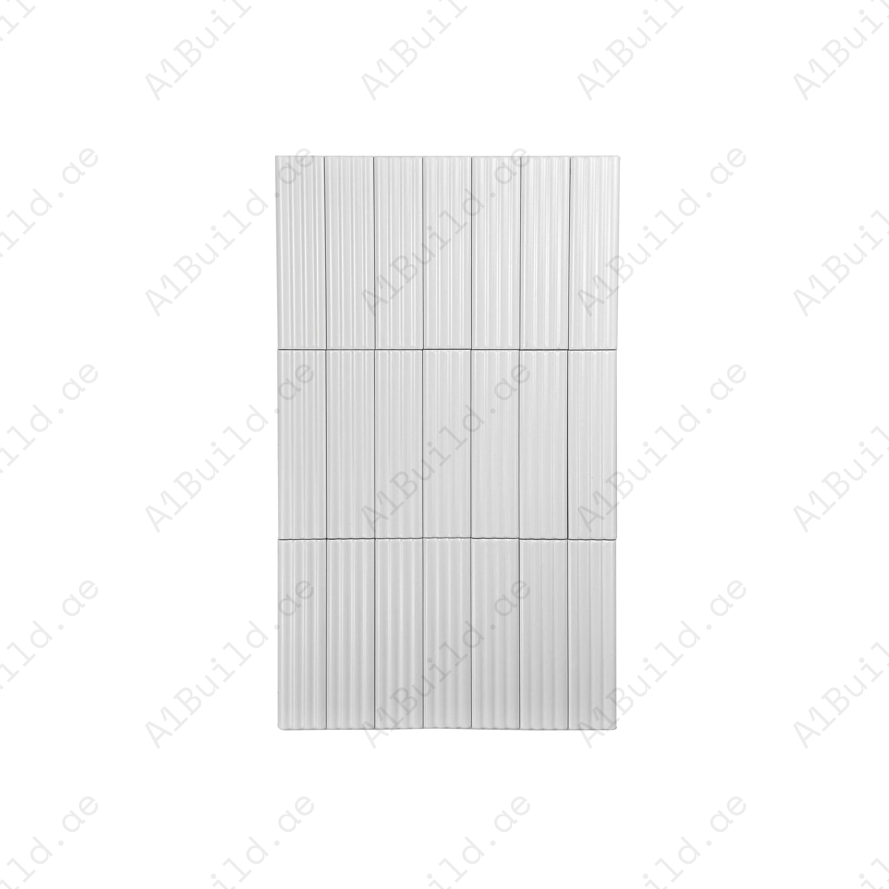 Soft White matte ceramic tile with a refined long-strip design. Durable, waterproof & stain-resistant—perfect for kitchens, bathrooms, walls & floors.