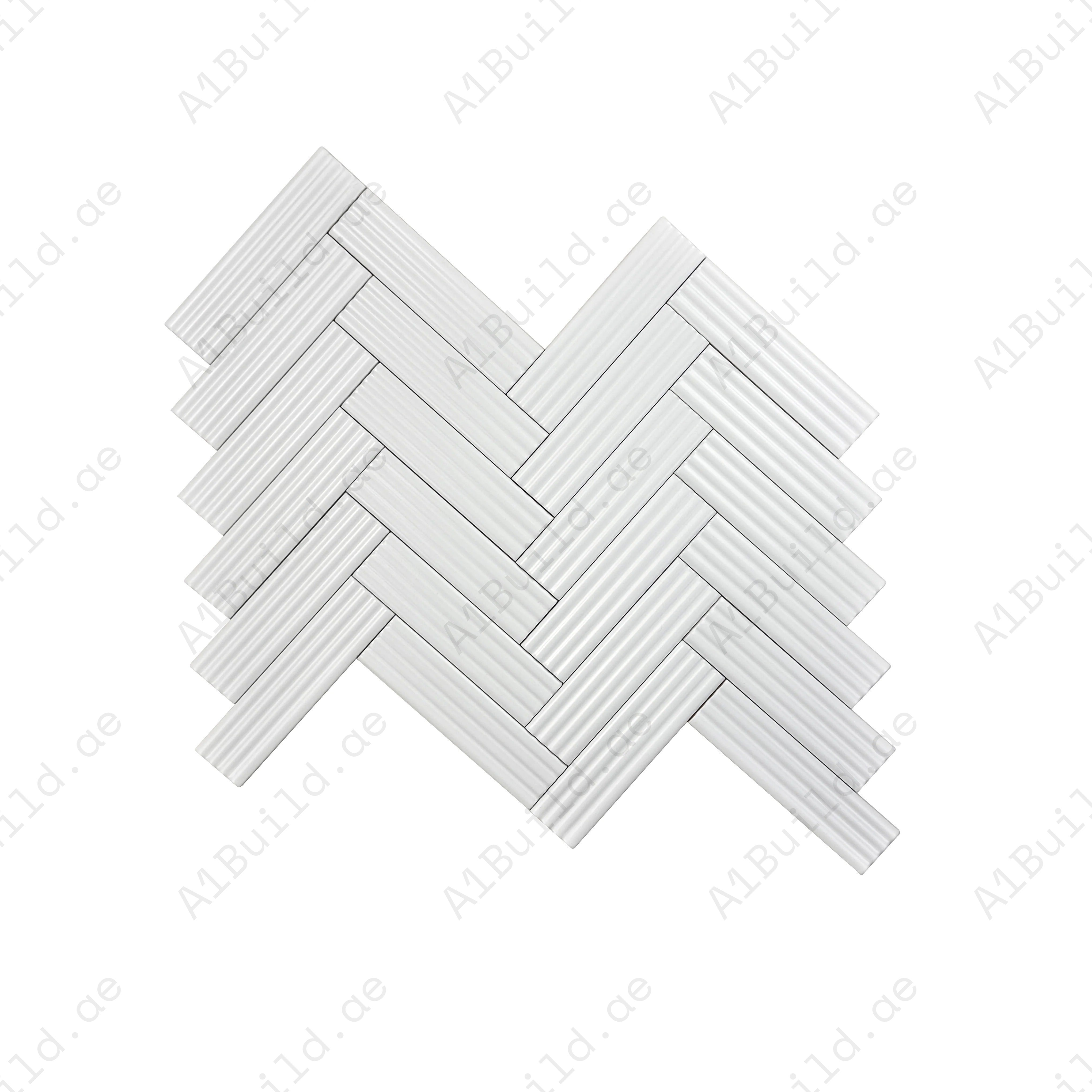 Soft White matte ceramic tile with a refined long-strip design. Durable, waterproof & stain-resistant—perfect for kitchens, bathrooms, walls & floors.