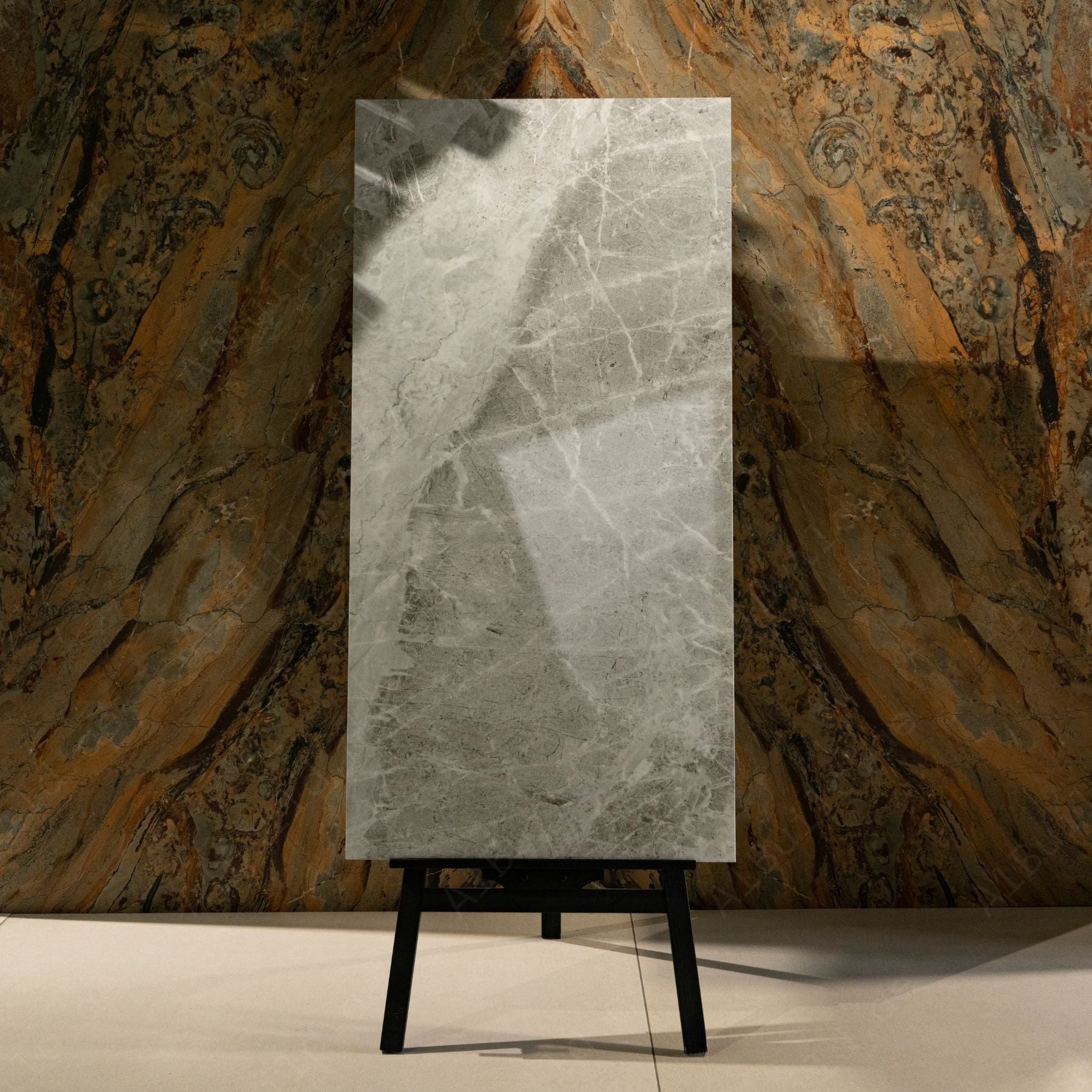 Sparkle Light glossy marble effect porcelain tile 60x120cm with 9mm thickness features soft light tones, refined veining and polished luxury finish.