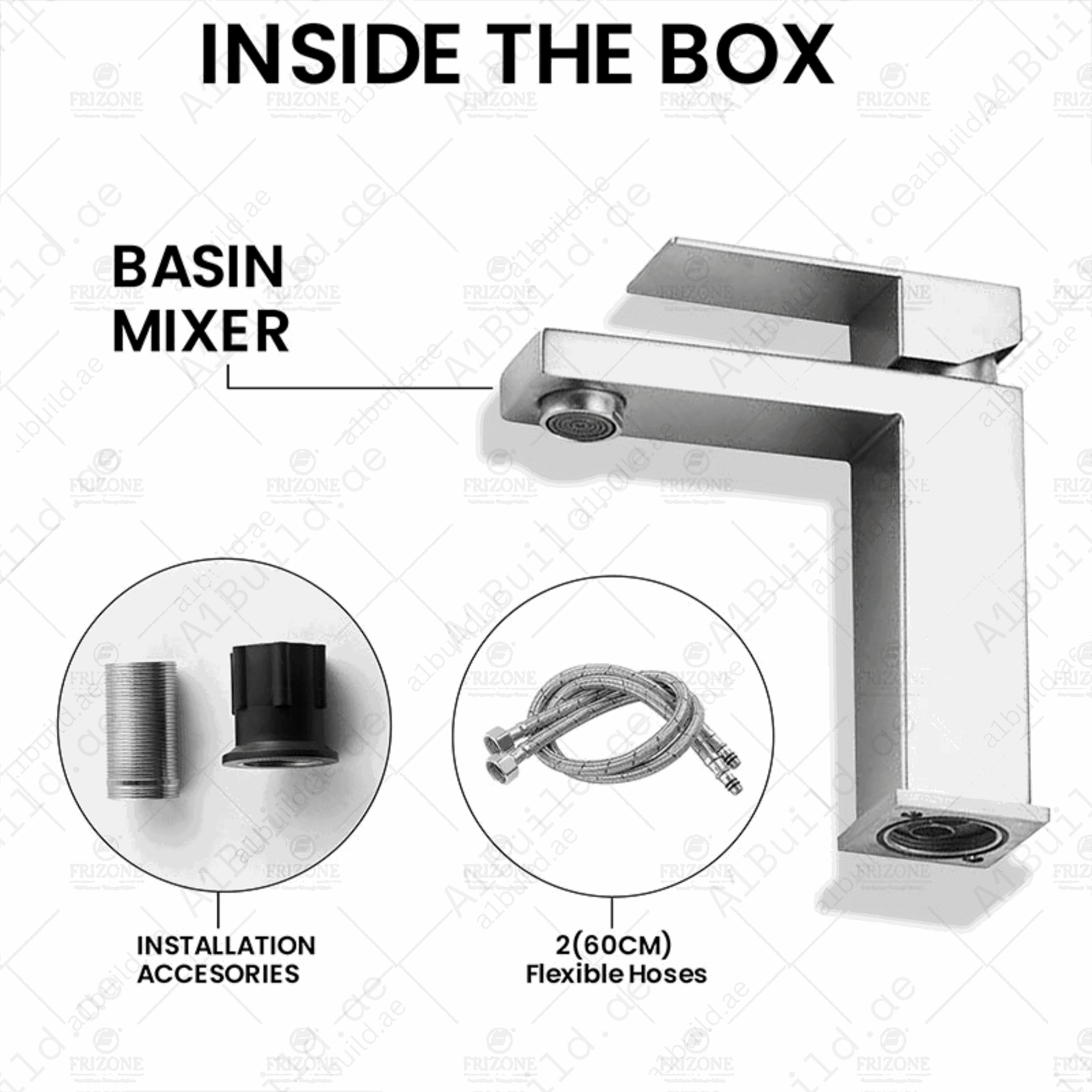 Square Chrome Basin Mixer Durable Brass Faucet with Filter Mesh Design