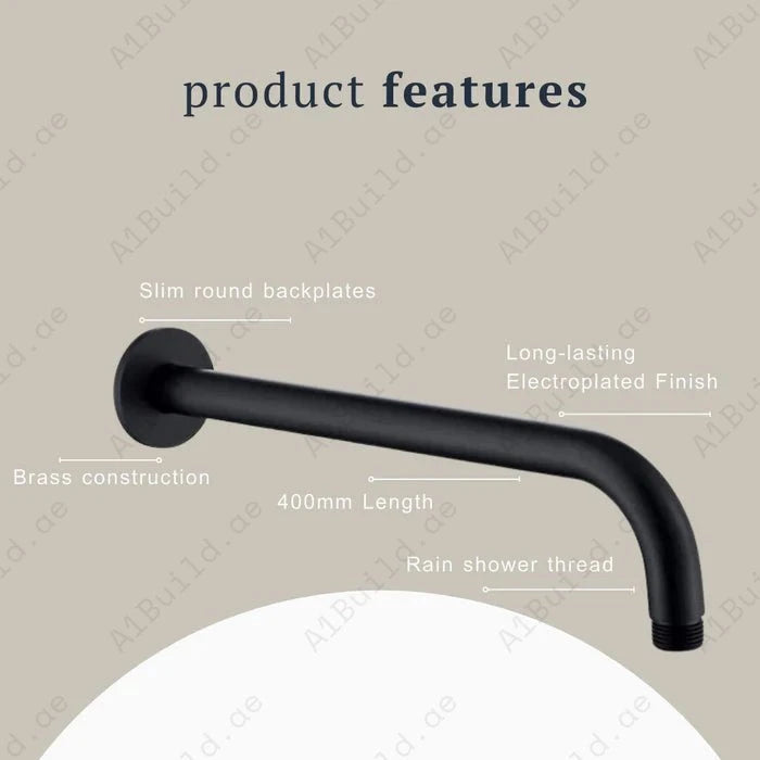 Square Shower Arm 400mm – Matte Black Finish, 100% Made in Germany | Hesanit