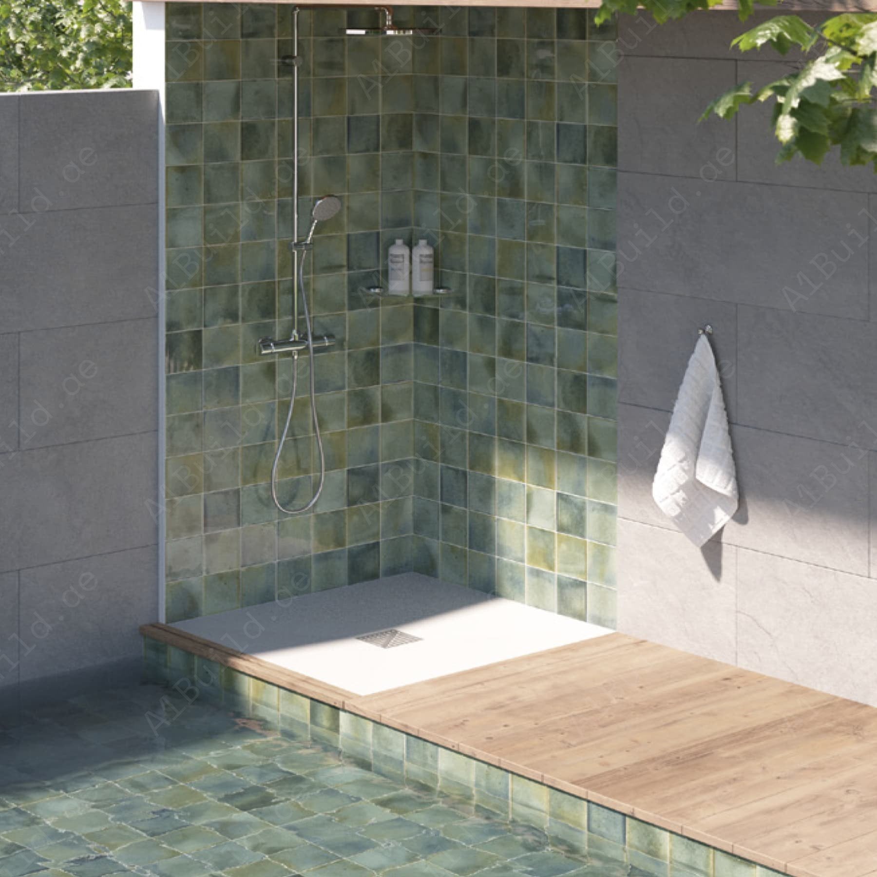 Celadon glossy 15x15cm Spanish porcelain tiles for indoor floors, walls, and outdoor walls. Durable, stylish, and easy to maintain.