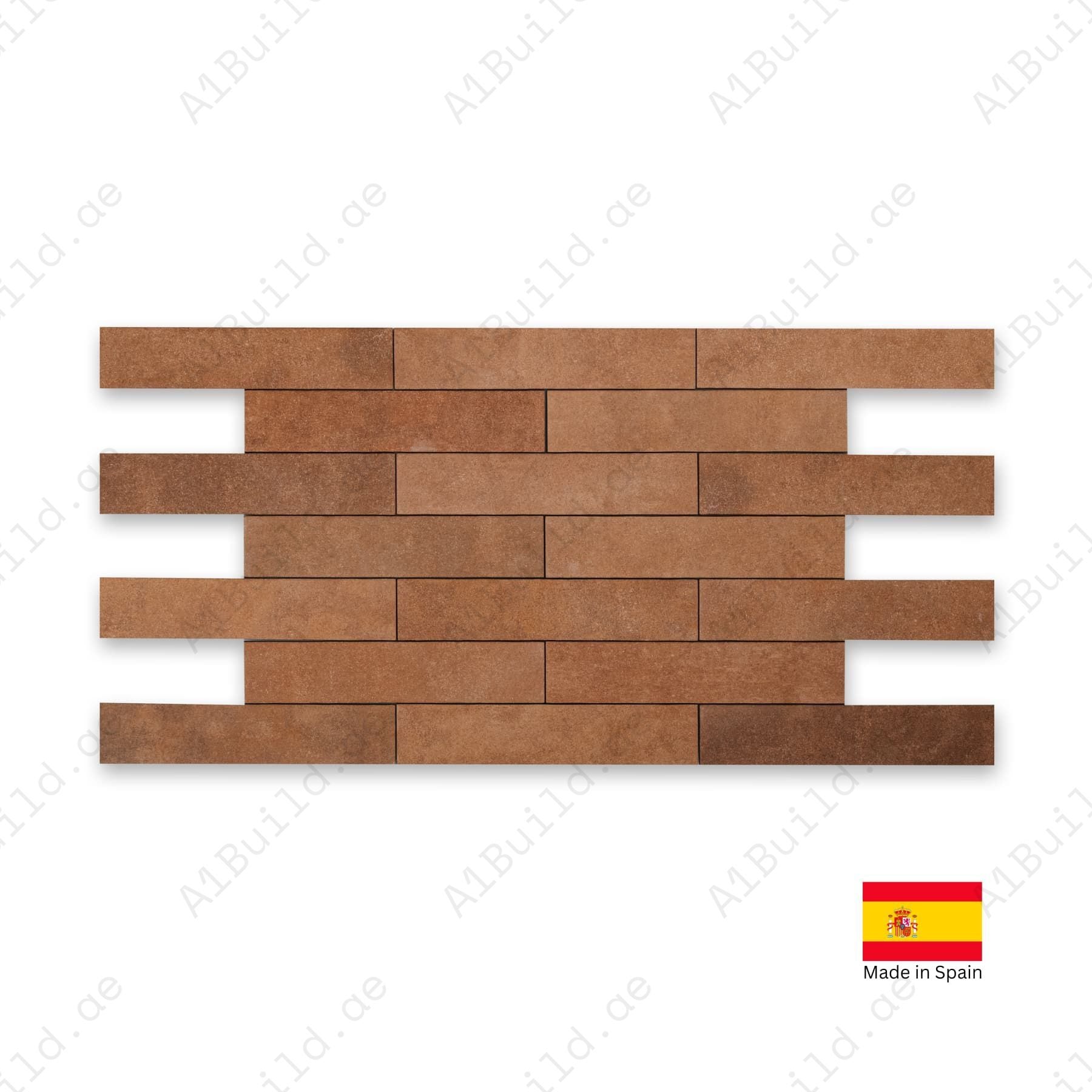 Stage Terracotta matt tiles, 06x30cm, made in Spain. Ideal for indoor & outdoor walls and floors, kitchens, and bathrooms.