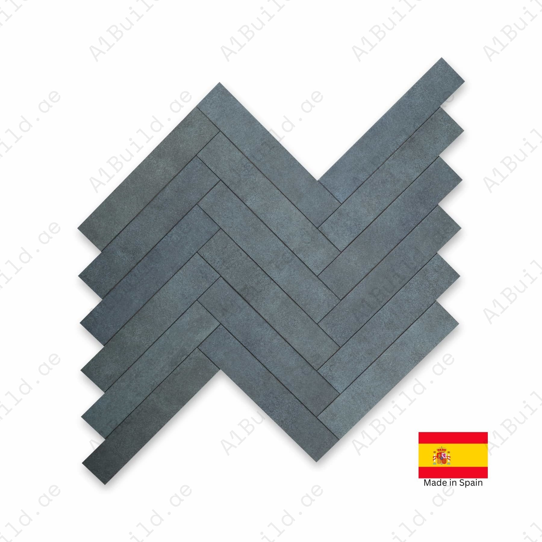 Stage Denim matt ceramic tiles, 06x30cm, made in Spain. Perfect for indoor walls, kitchens, bathrooms, and outdoor wall designs.