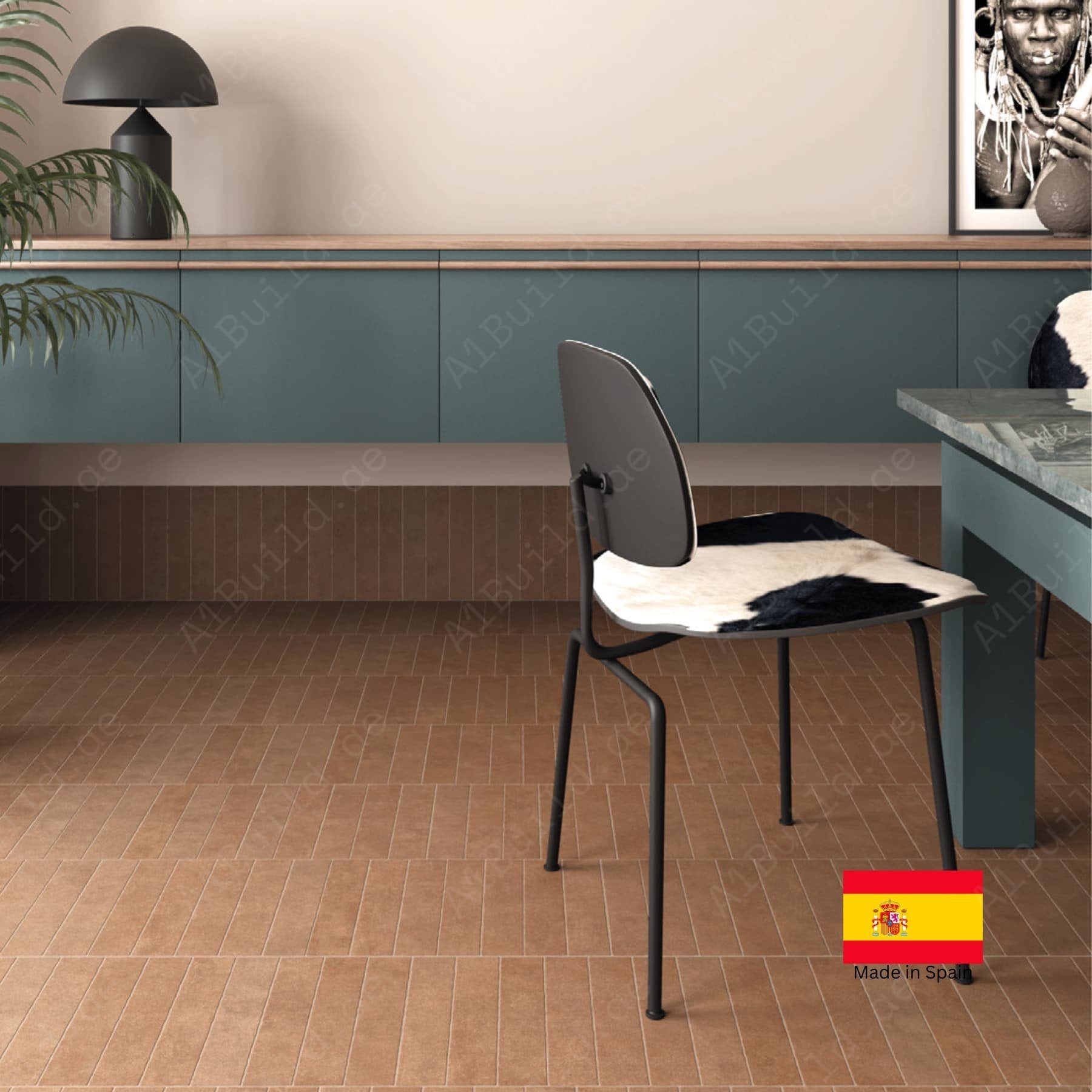 Stage Terracotta matt tiles, 06x30cm, made in Spain. Ideal for indoor & outdoor walls and floors, kitchens, and bathrooms.