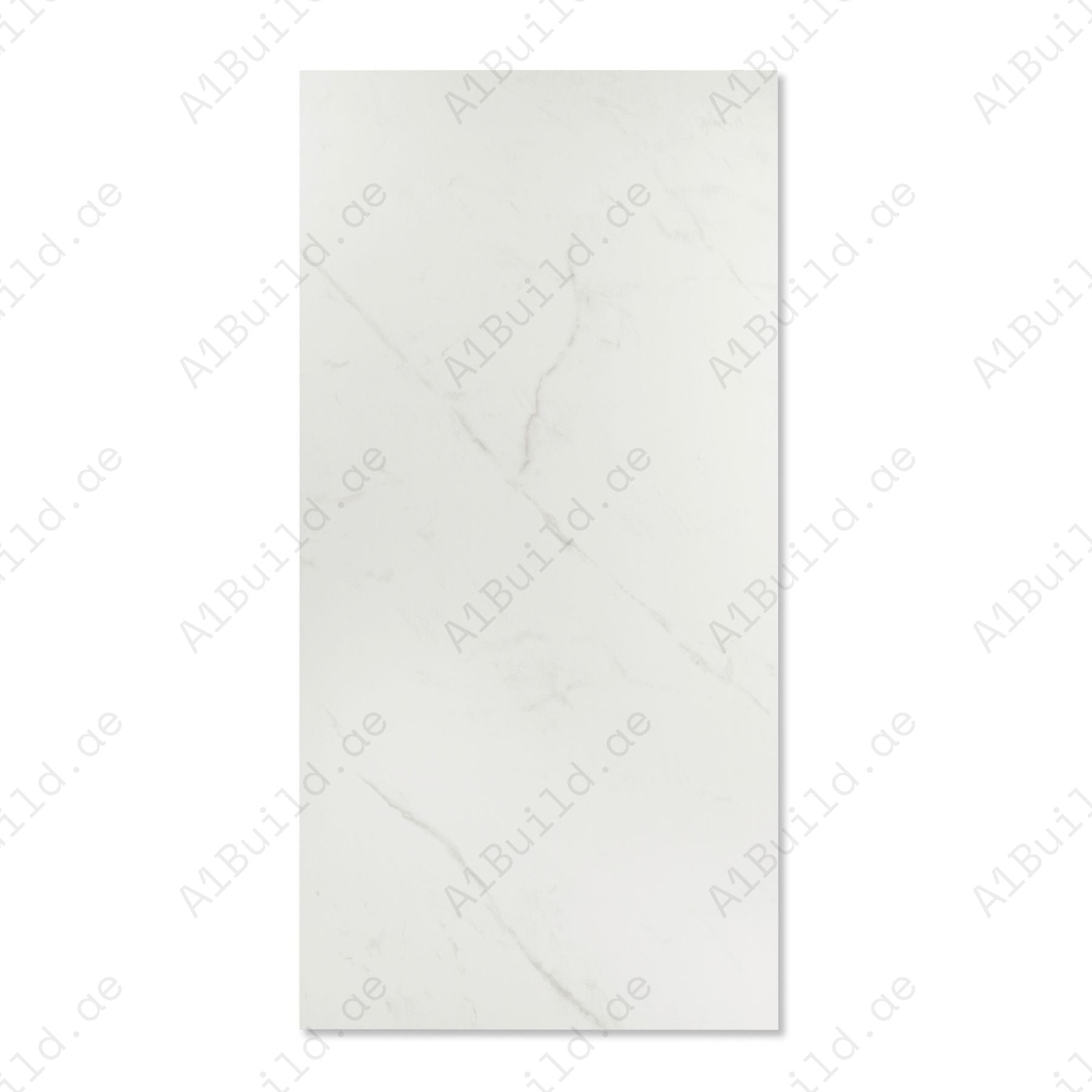 Statuario Pulido matt marble effect porcelain tile 60x120cm with 9mm thickness features white base, soft grey veining and smooth finish.