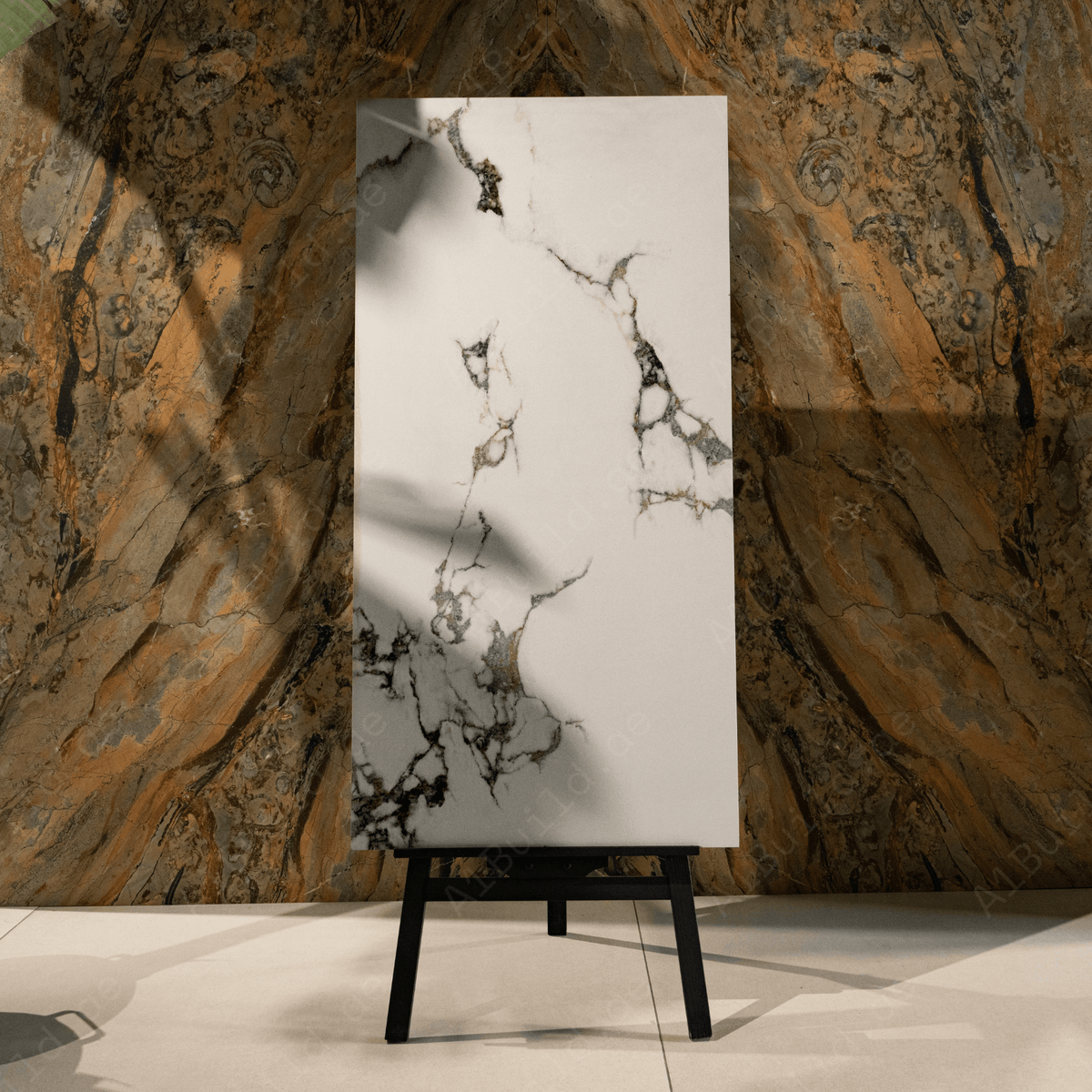 Statuario Vistota porcelain tile 60x120cm with 9mm thickness, Italian marble look, durable porcelain, ideal for floors and walls.
