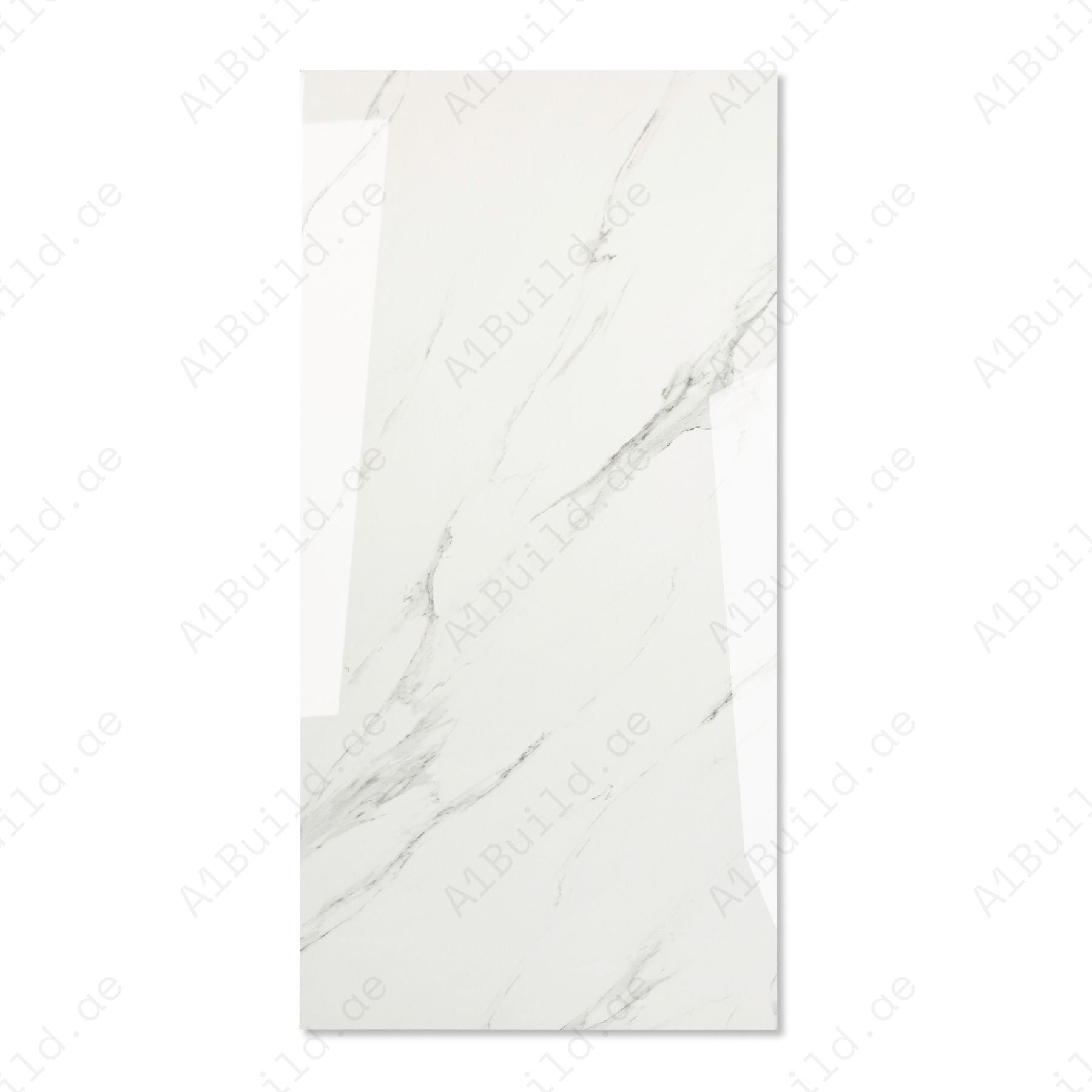 Statuario glossy marble effect porcelain tile 60x120cm with 9mm thickness features bold grey veining, polished shine, and a timeless luxury look for floors and walls.