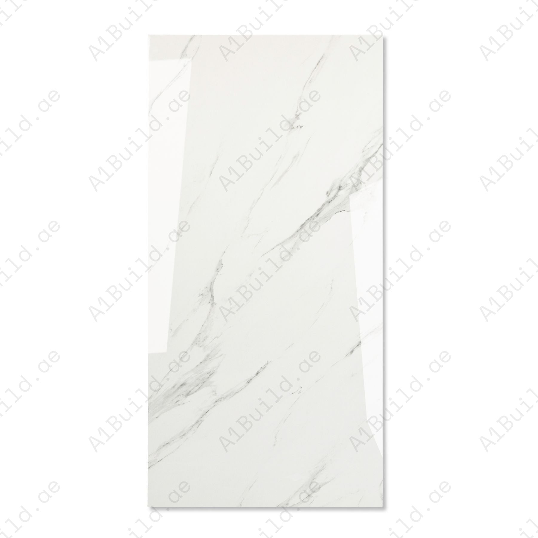 Statuario glossy marble effect porcelain tile 60x120cm with 9mm thickness features bold grey veining, polished shine, and a timeless luxury look for floors and walls.