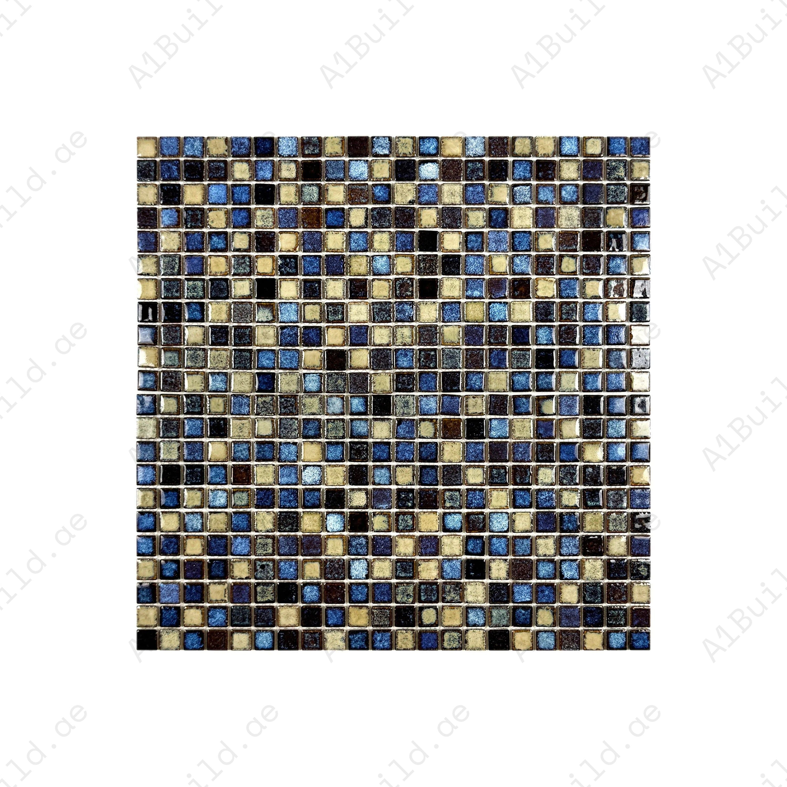 Stylish light beige and neon blue porcelain mosaic with ice crack texture. Durable, slip-resistant, and ideal for walls, backsplashes, and feature designs.