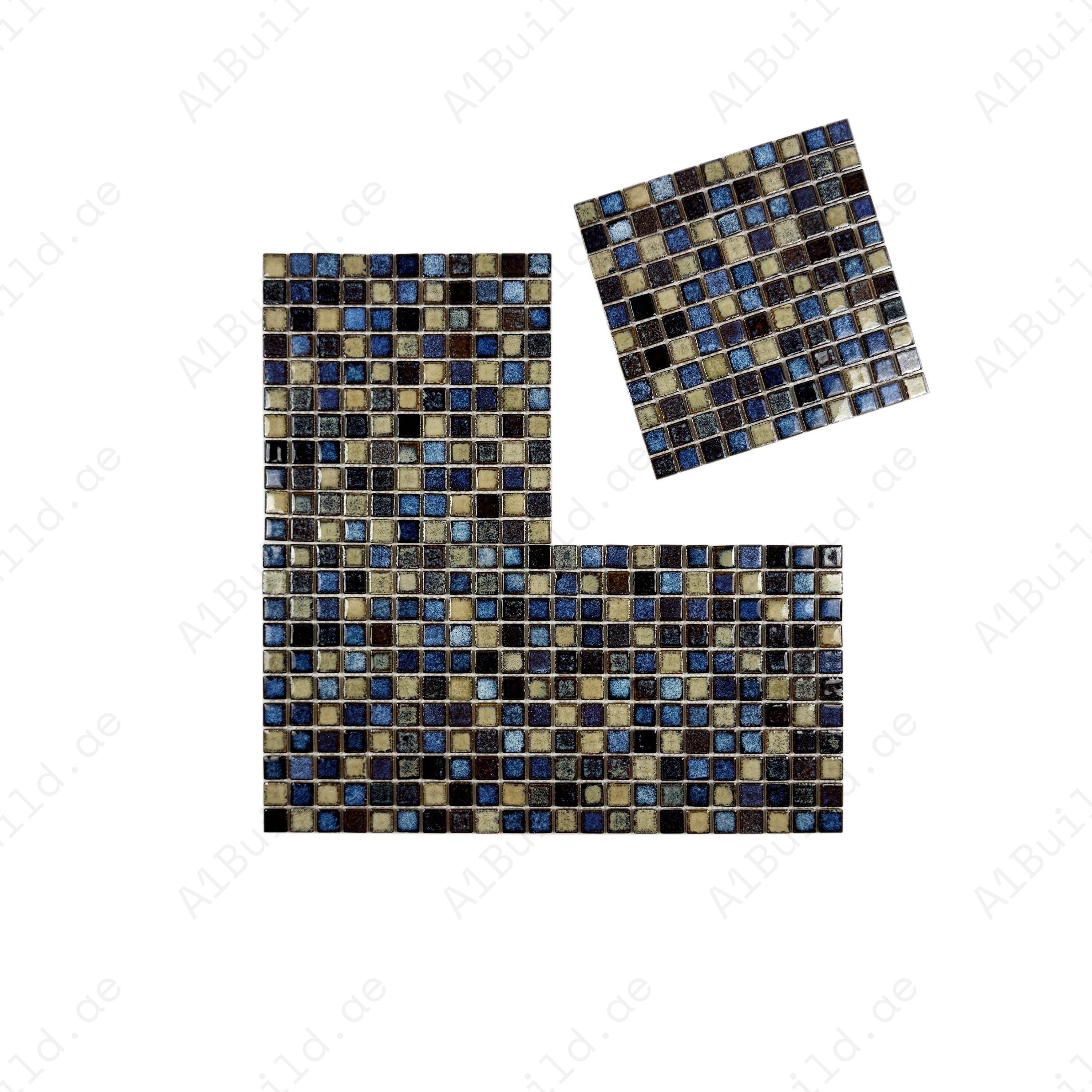 Stylish light beige and neon blue porcelain mosaic with ice crack texture. Durable, slip-resistant, and ideal for walls, backsplashes, and feature designs.