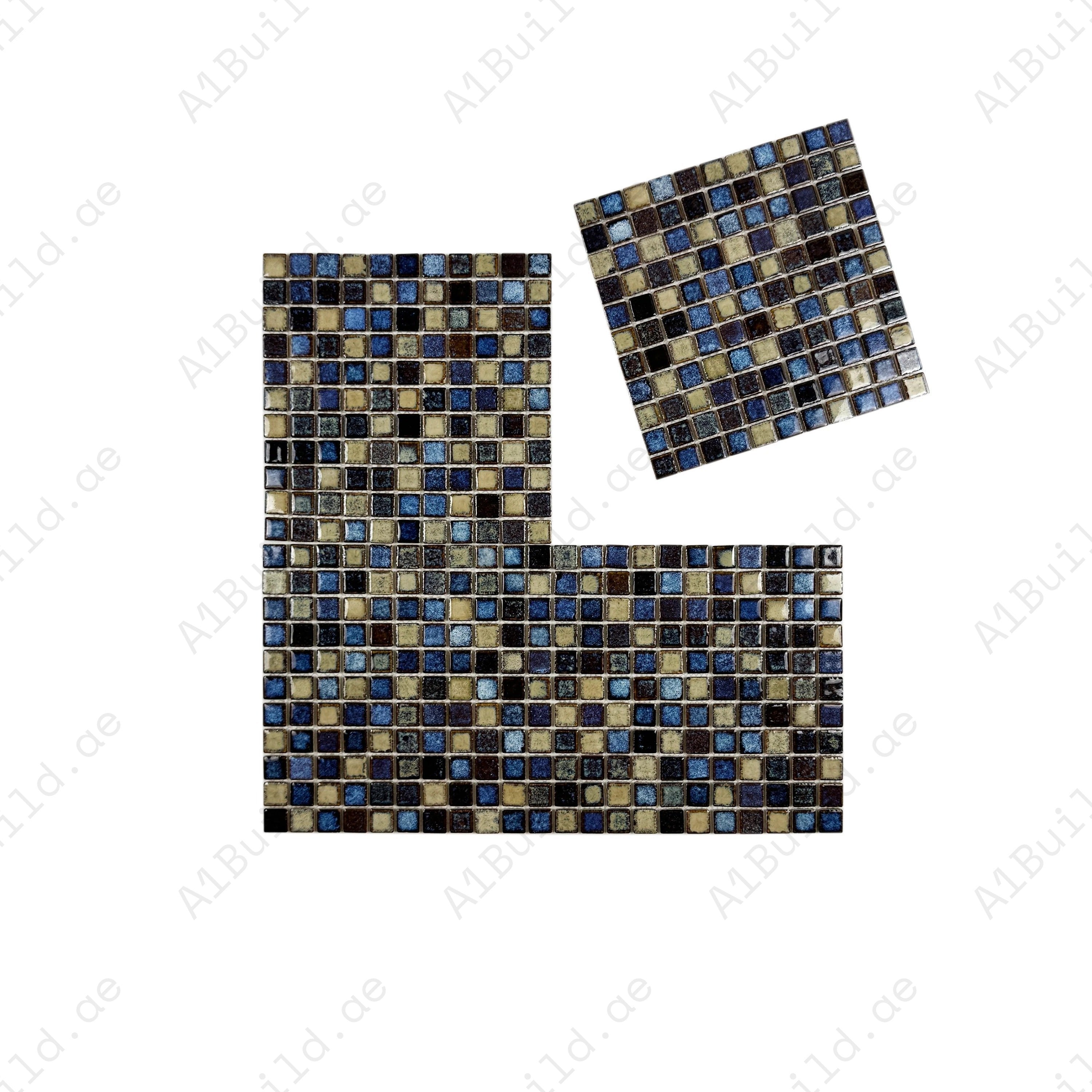 Stylish light beige and neon blue porcelain mosaic with ice crack texture. Durable, slip-resistant, and ideal for walls, backsplashes, and feature designs.