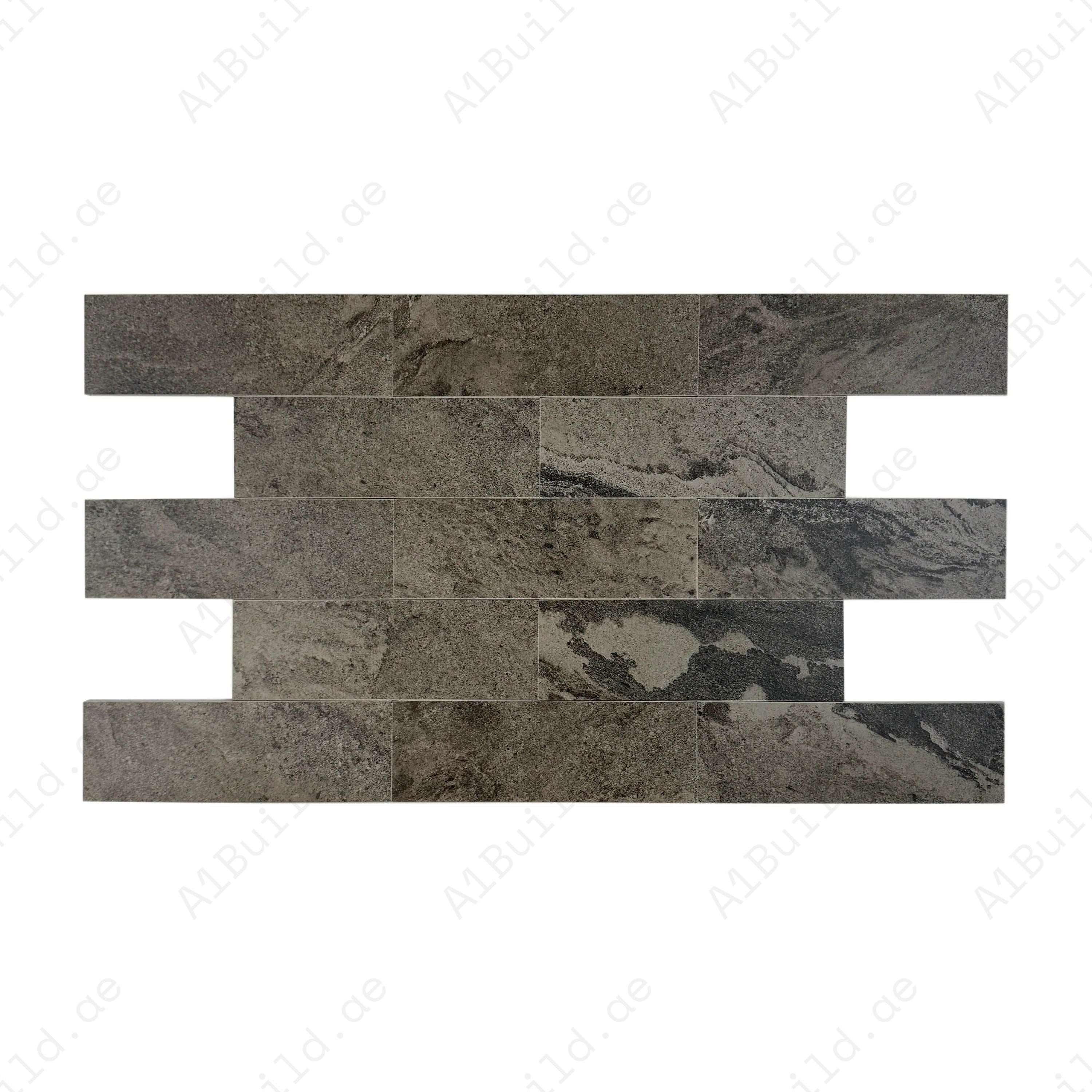 Sukabumi Grey Pattern Matt Porcelain Tile 100x300mm. Durable, slip-resistant, UV & corrosion resistant, eco-friendly, ideal for luxury pools, spas & water features.