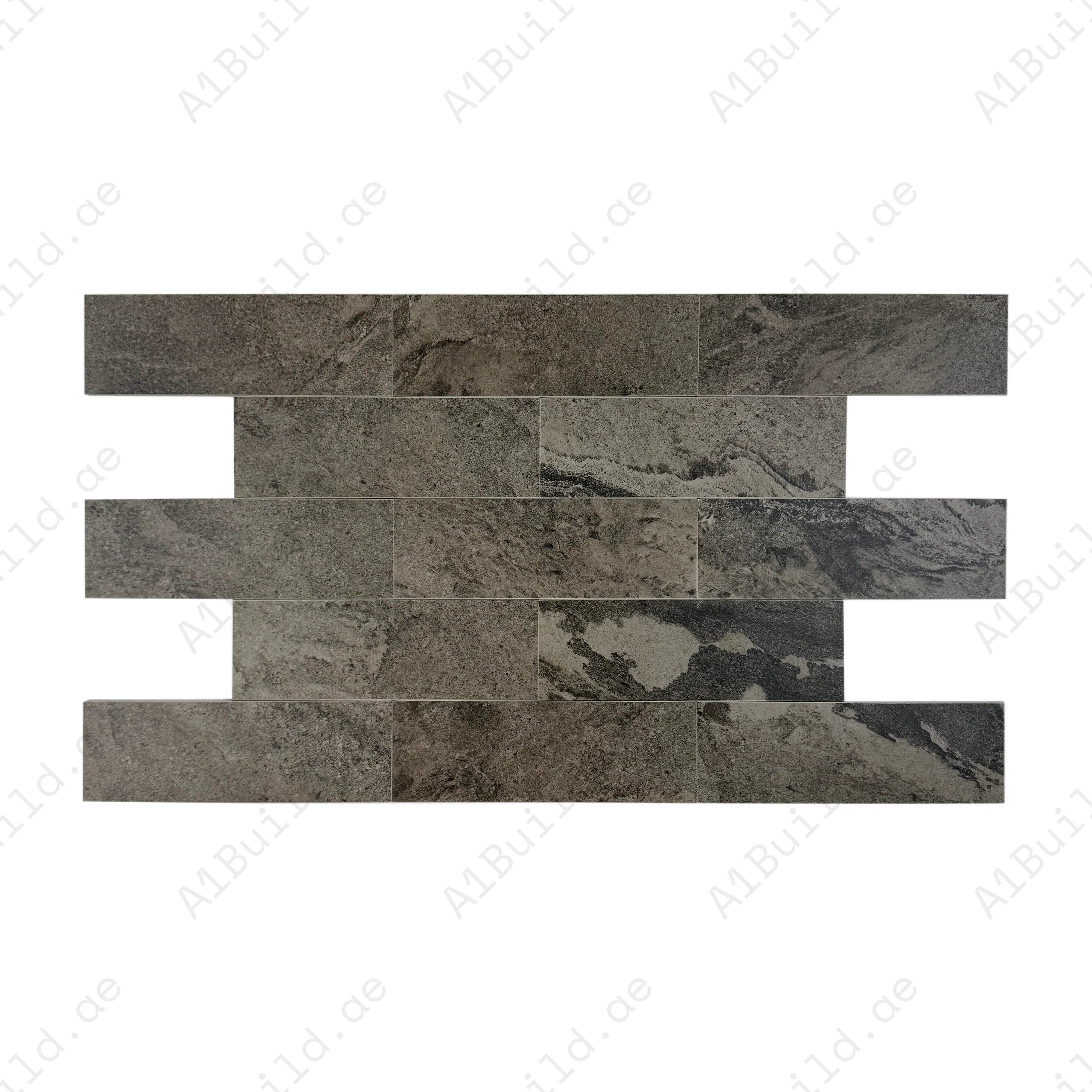 Sukabumi Grey Pattern Matt Porcelain Tile 100x300mm. Durable, slip-resistant, UV & corrosion resistant, eco-friendly, ideal for luxury pools, spas & water features.