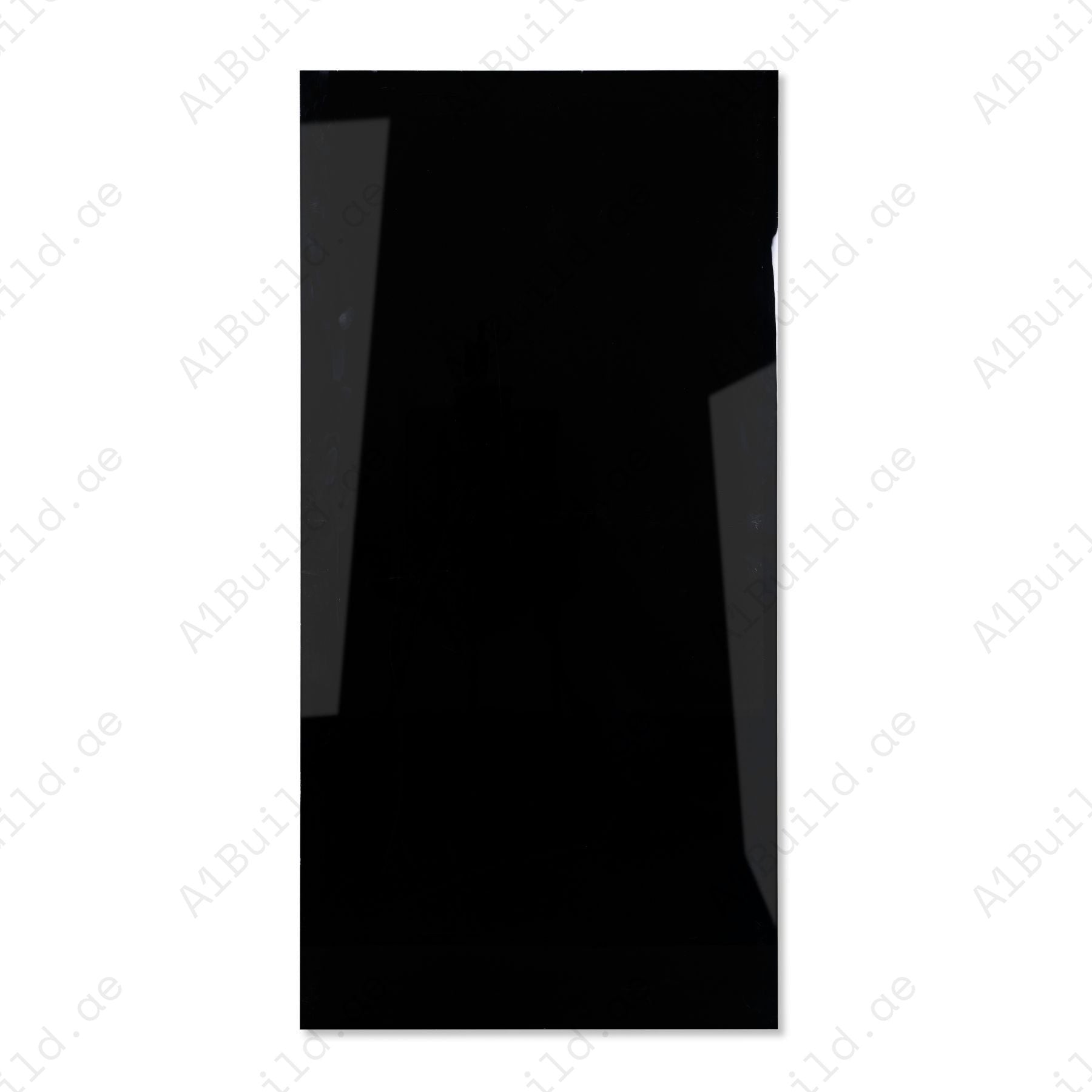 Super Black glossy porcelain tile 60x120cm with 9mm thickness features deep black surface, sleek texture and elegant polished finish.
