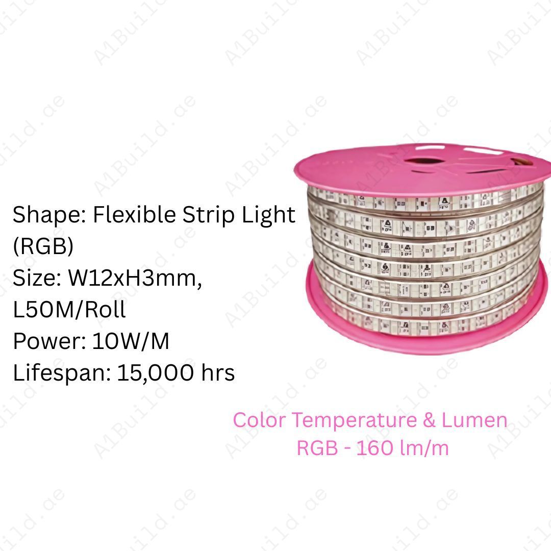 Discover Taj RGB LED Strip Light 10W with SMD 5050, IP65 waterproof design, 15,000 hrs lifespan, and 120 LEDs/m – ideal for decorative indoor/outdoor lighting.